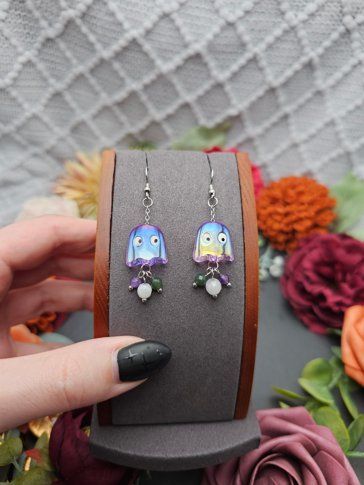 Ohrringe Geist | Mondstein Amethyst Moosachat | Edelstahl