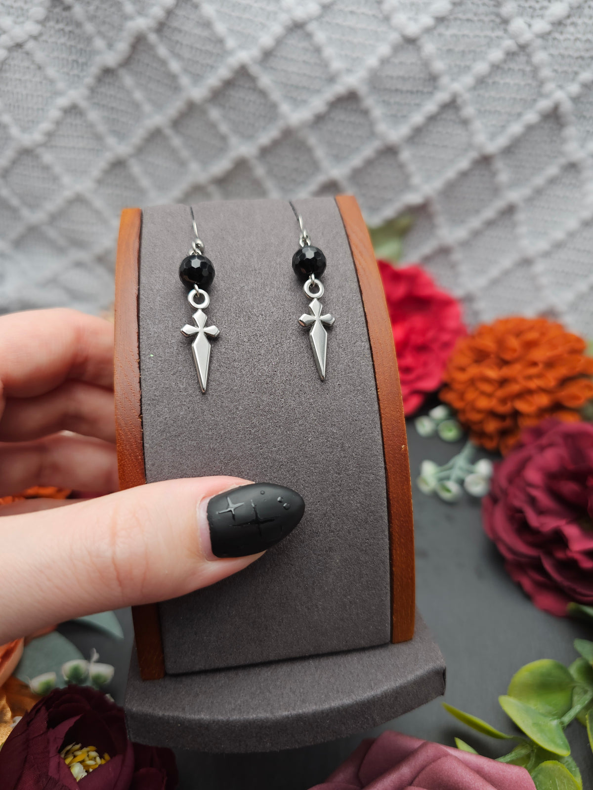 Ohrringe Dolche | Onyx | Edelstahl