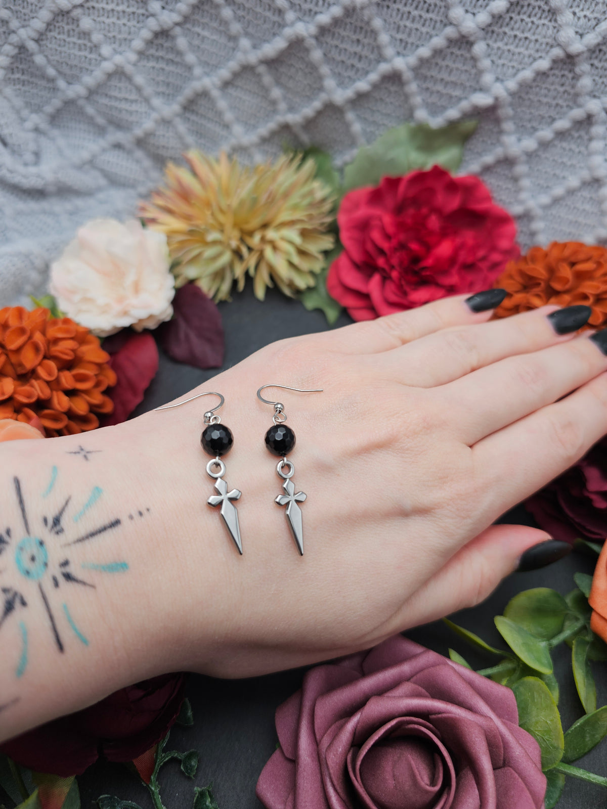 Ohrringe Dolche | Onyx | Edelstahl