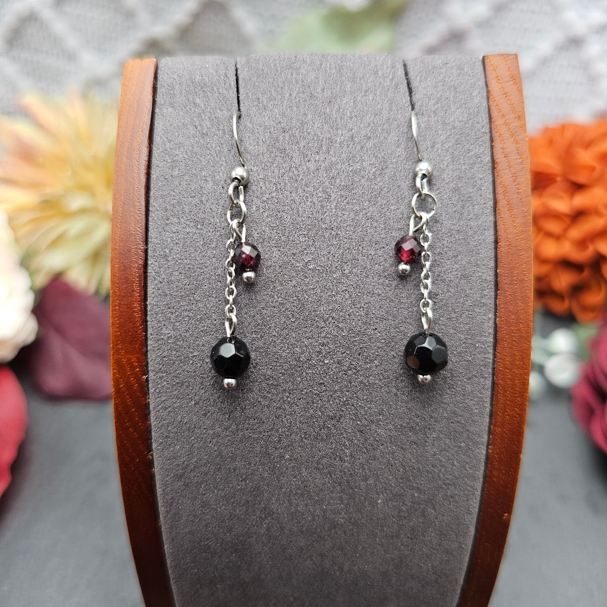 Ohrringe Onyx & Granat | Edelstahl