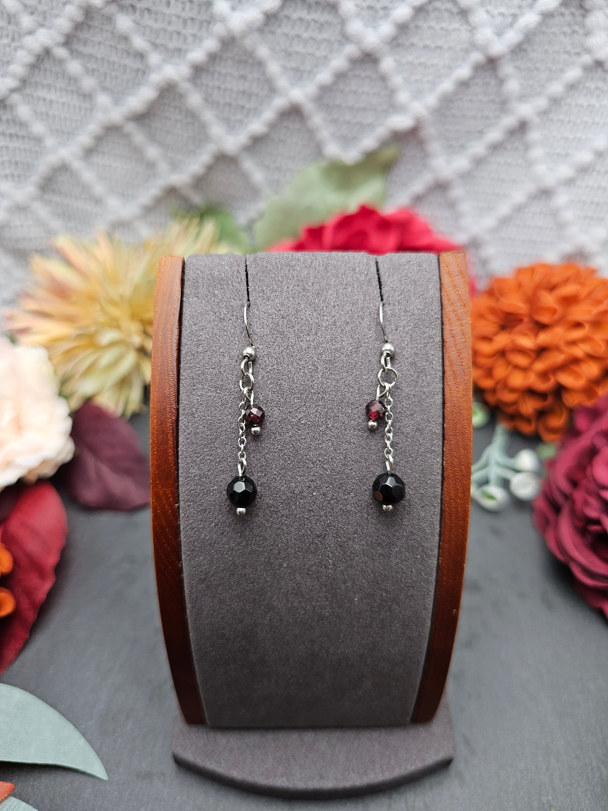 Ohrringe Onyx & Granat | Edelstahl