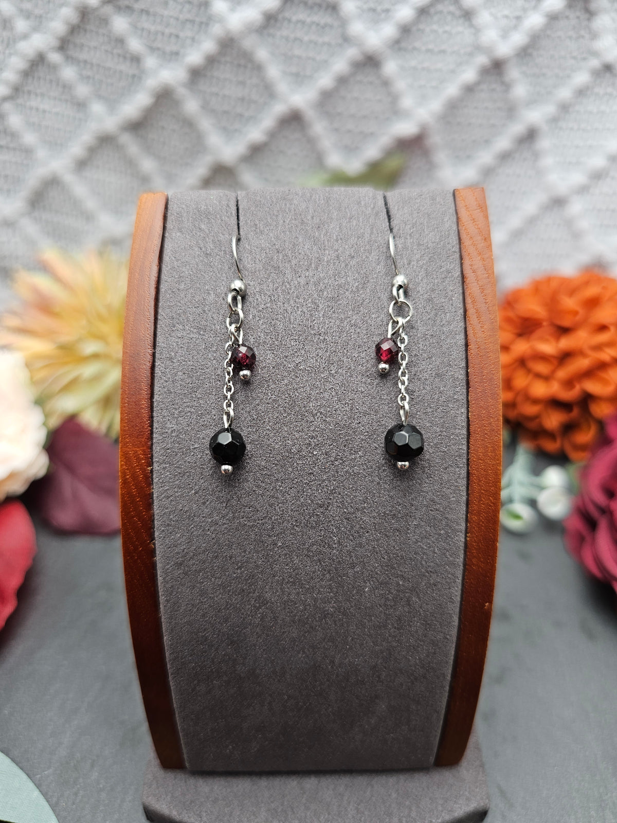 Ohrringe Onyx & Granat | Edelstahl