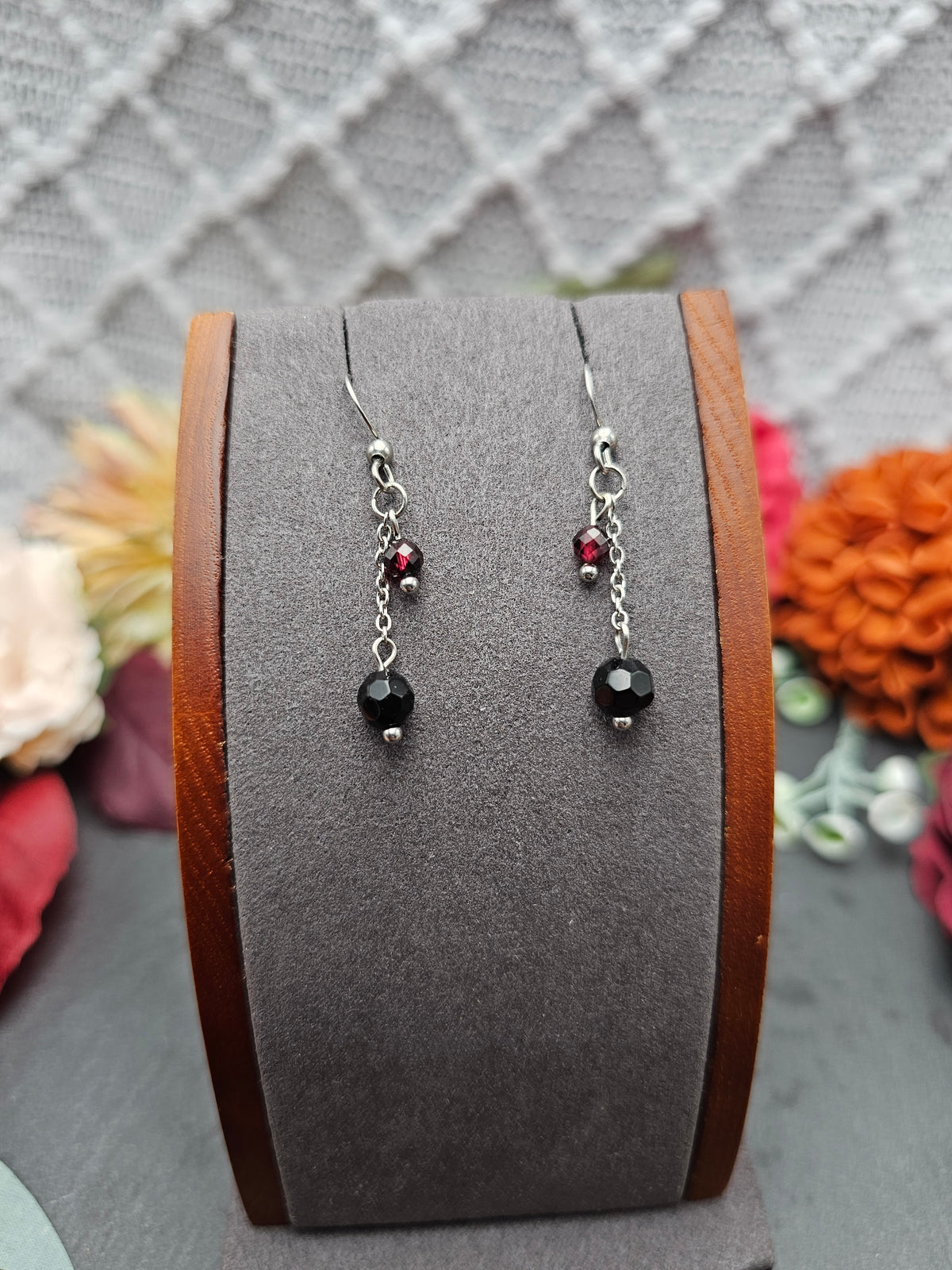 Ohrringe Onyx & Granat | Edelstahl
