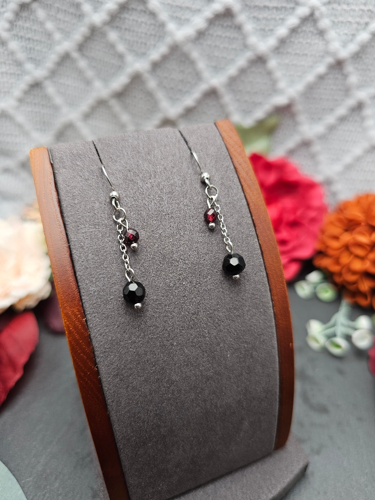 Ohrringe Onyx & Granat | Edelstahl
