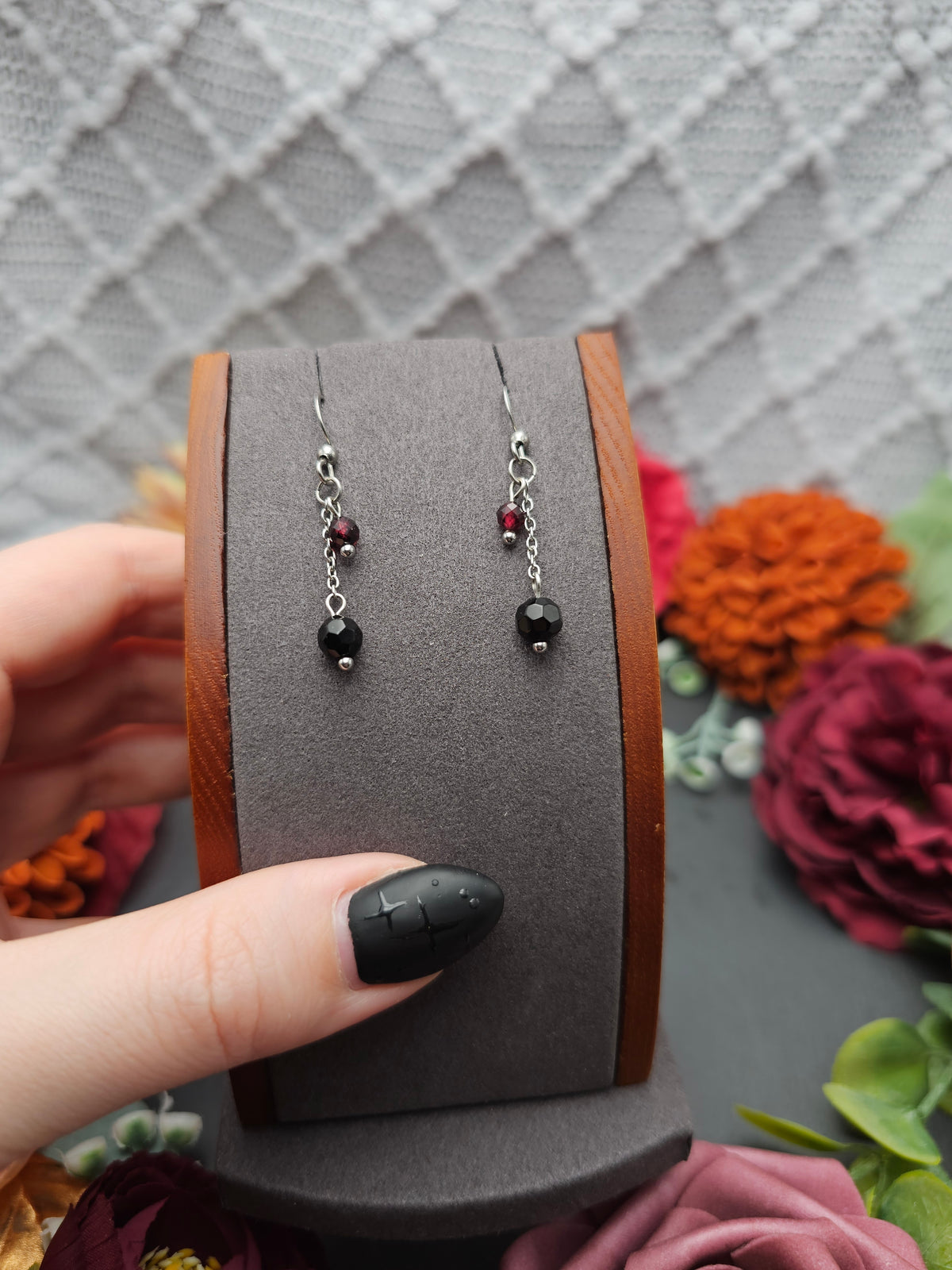 Ohrringe Onyx & Granat | Edelstahl