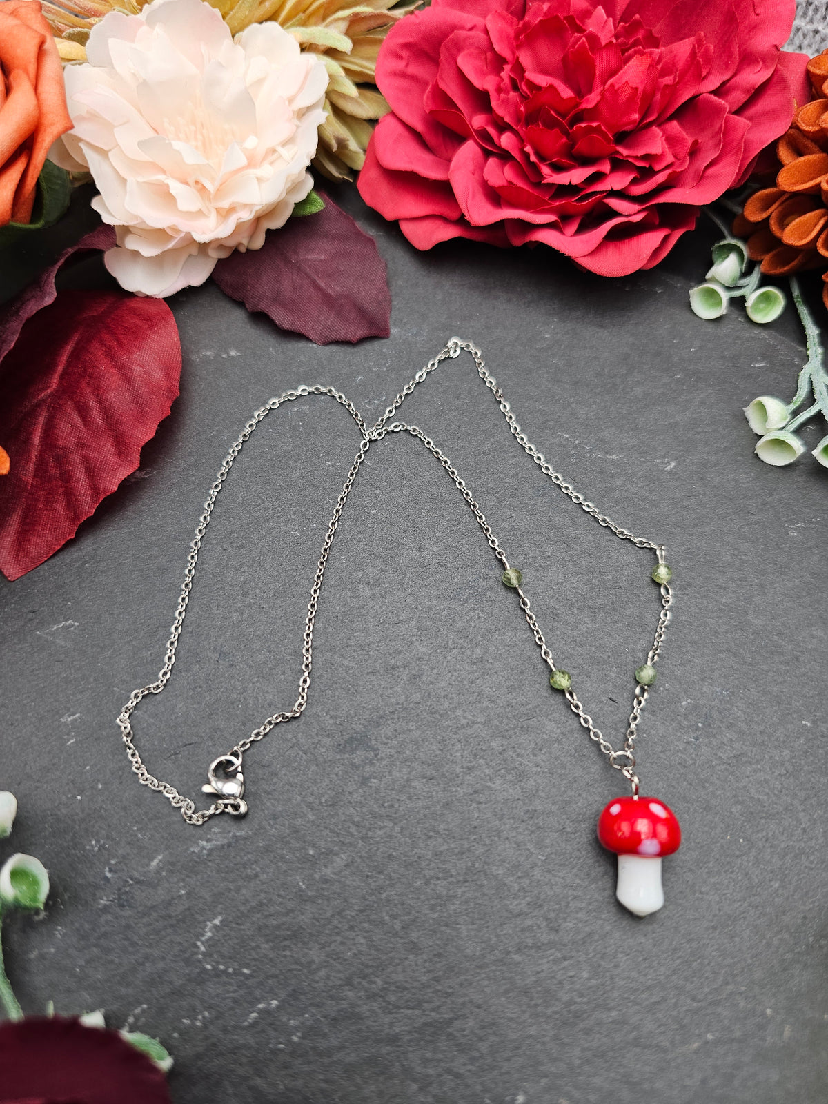 Halskette Fliegenpilz | Peridot | Edelstahl