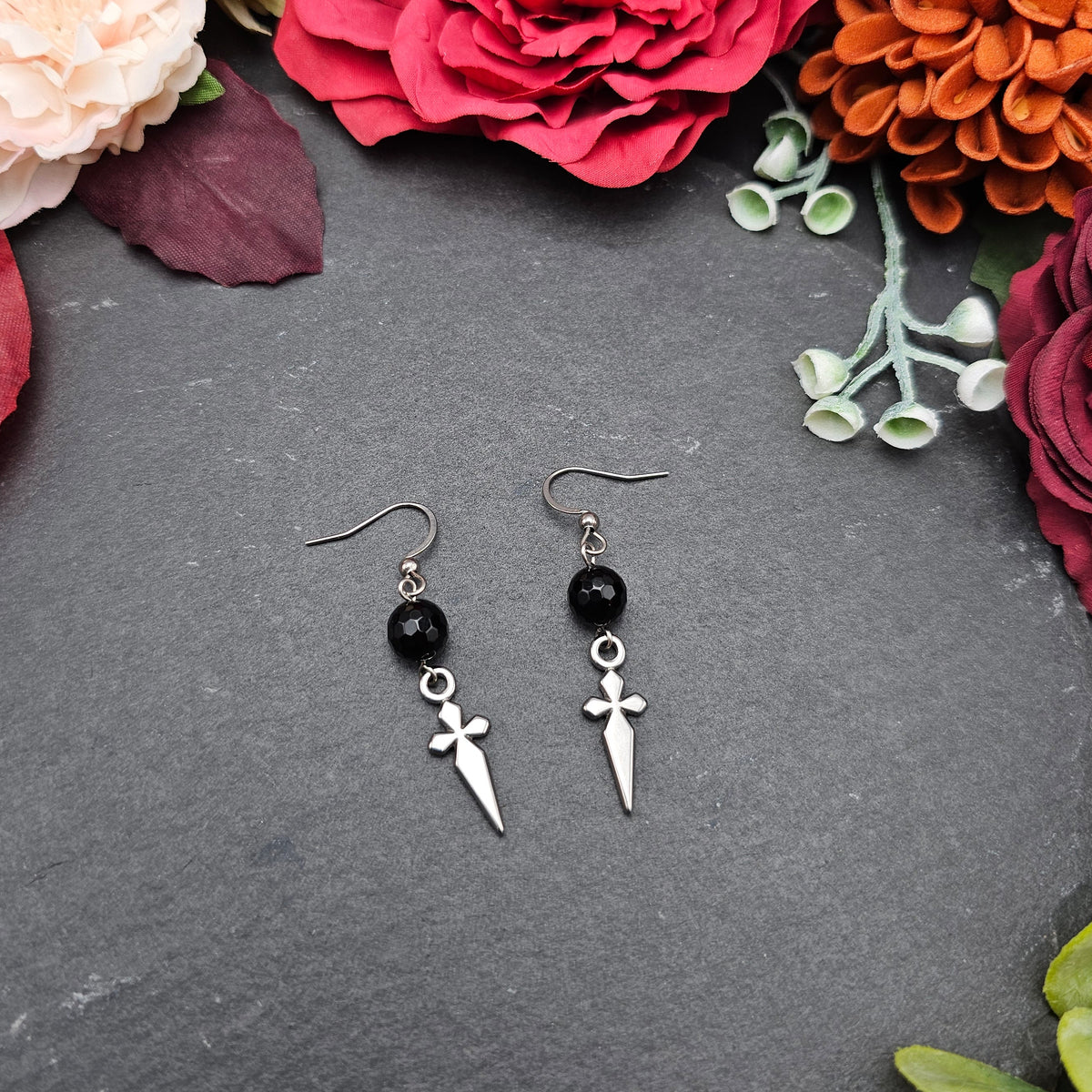 Ohrringe Dolche | Onyx | Edelstahl