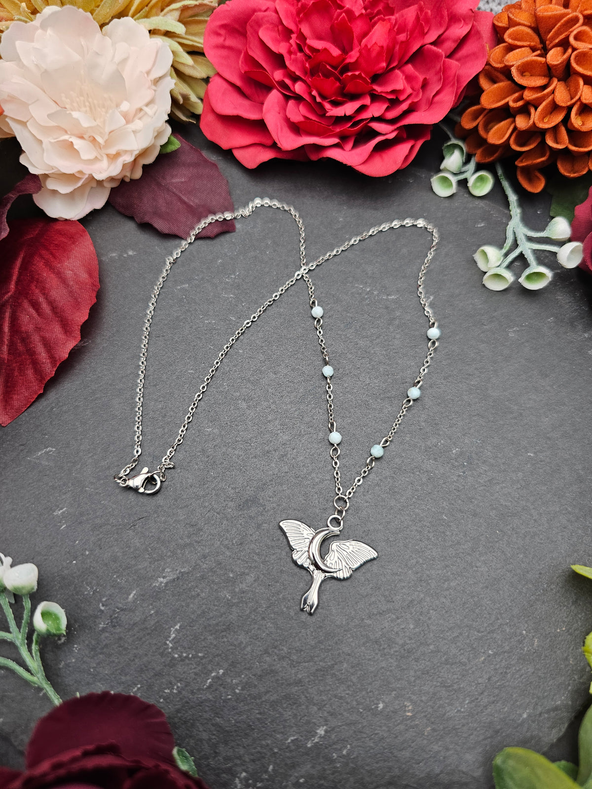 Halskette Mondfalter | Larimar | Edelstahl