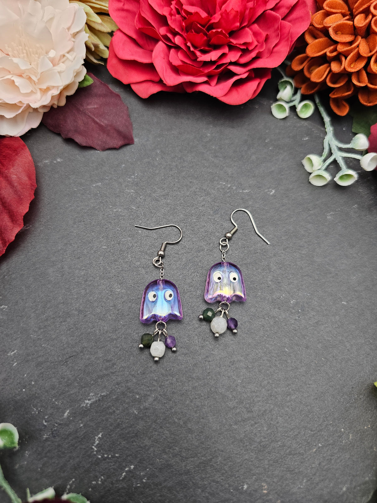 Ohrringe Geist | Mondstein Amethyst Moosachat | Edelstahl