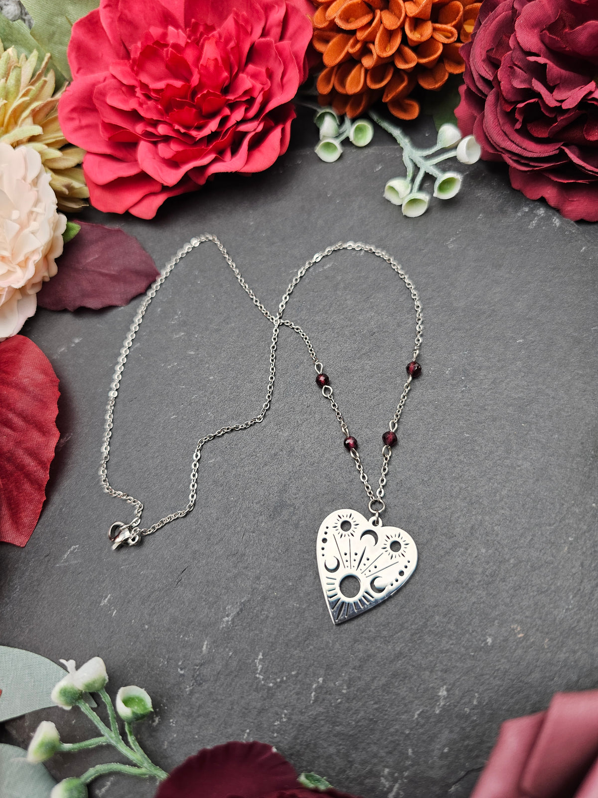 Halskette Planchette | Granat | Edelstahl