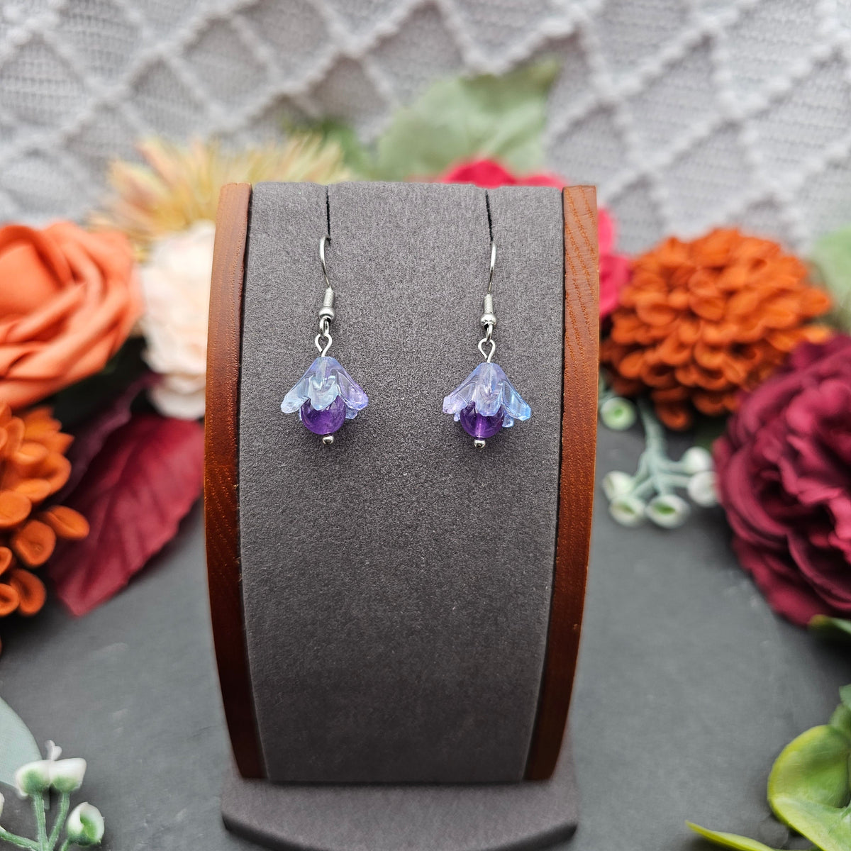 Ohrringe Floral Blau-Lila | Amethyst | Edelstahl