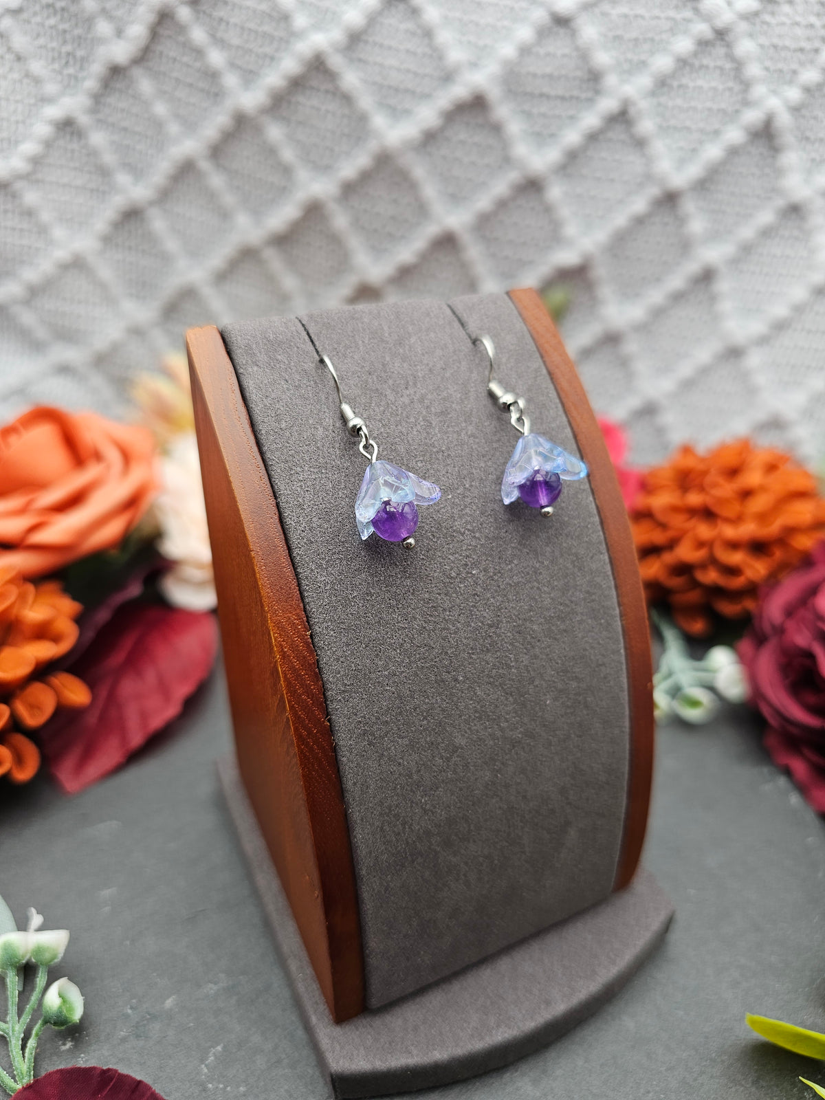 Ohrringe Floral Blau-Lila | Amethyst | Edelstahl