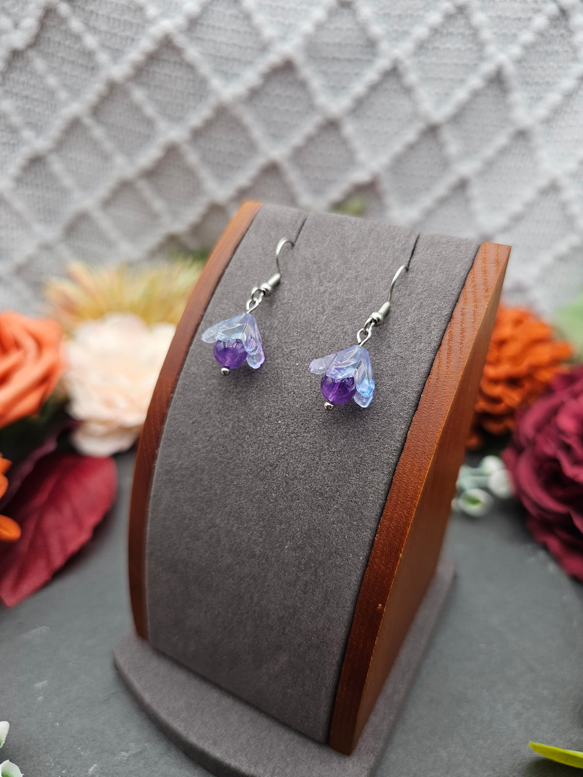 Ohrringe Floral Blau-Lila | Amethyst | Edelstahl
