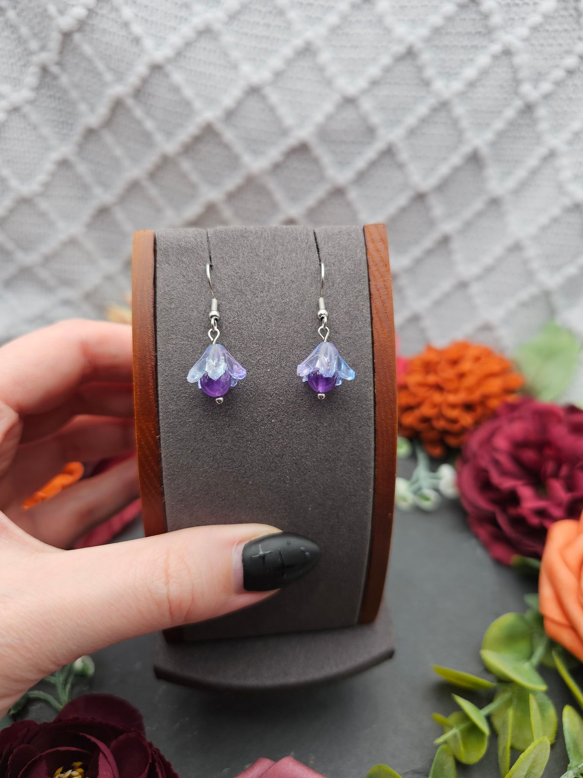 Ohrringe Floral Blau-Lila | Amethyst | Edelstahl
