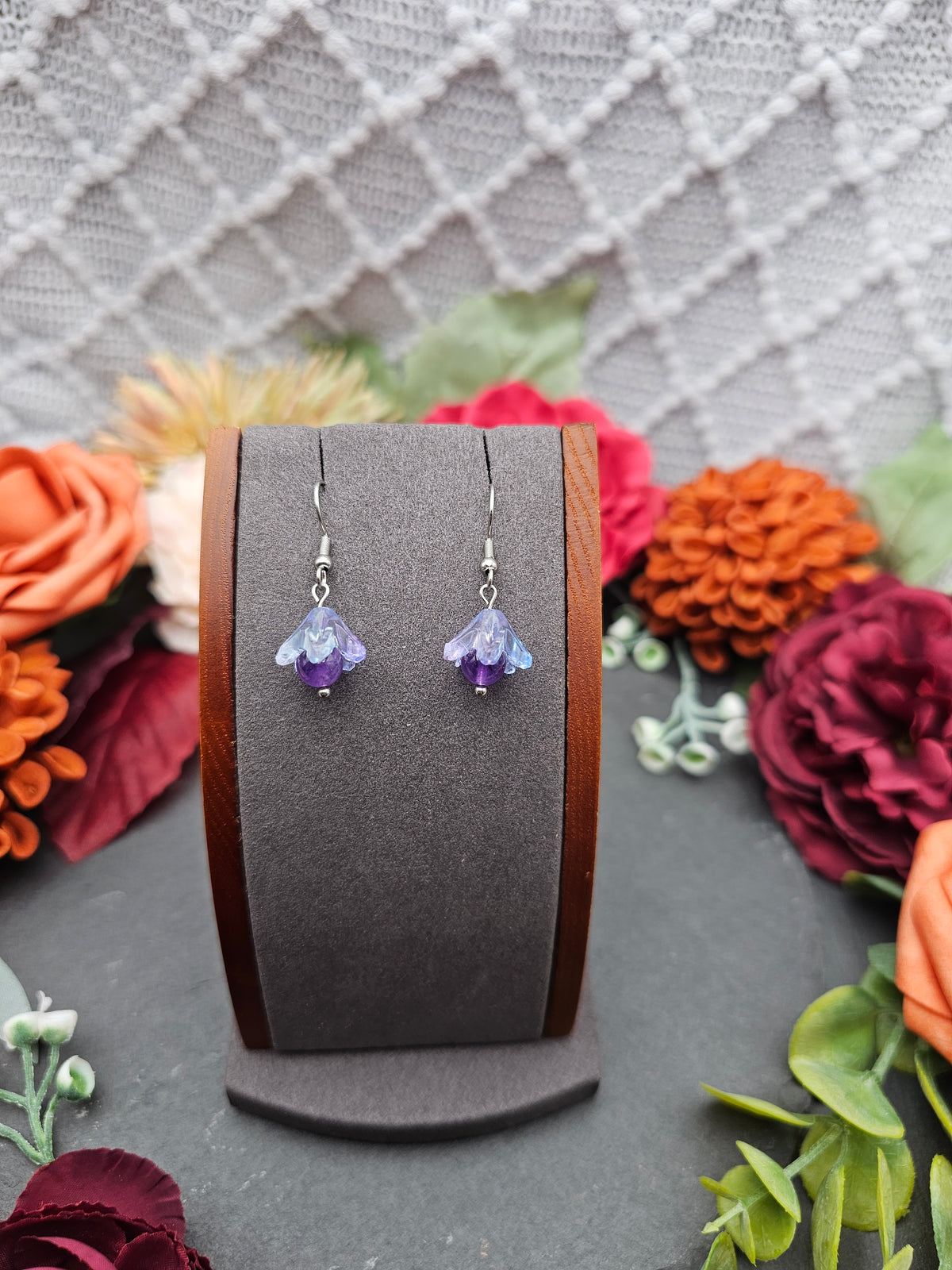 Ohrringe Floral Blau-Lila | Amethyst | Edelstahl
