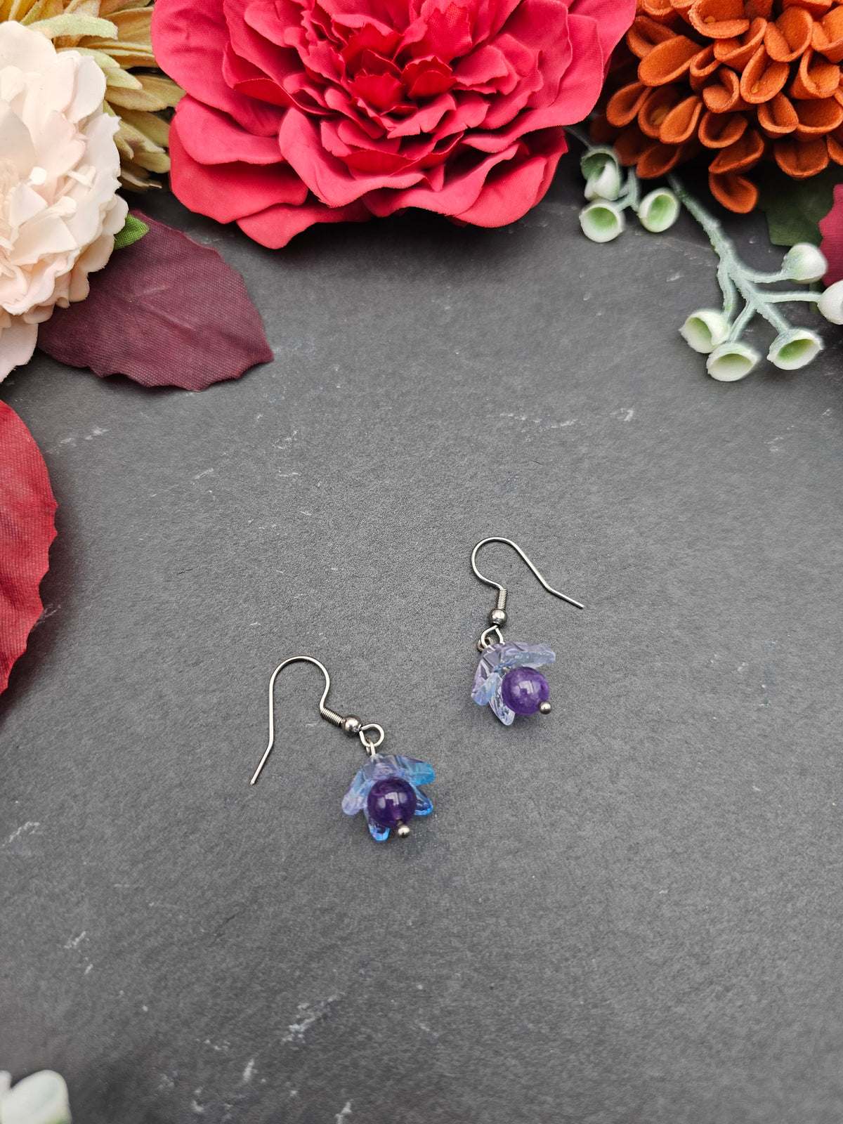 Ohrringe Floral Blau-Lila | Amethyst | Edelstahl