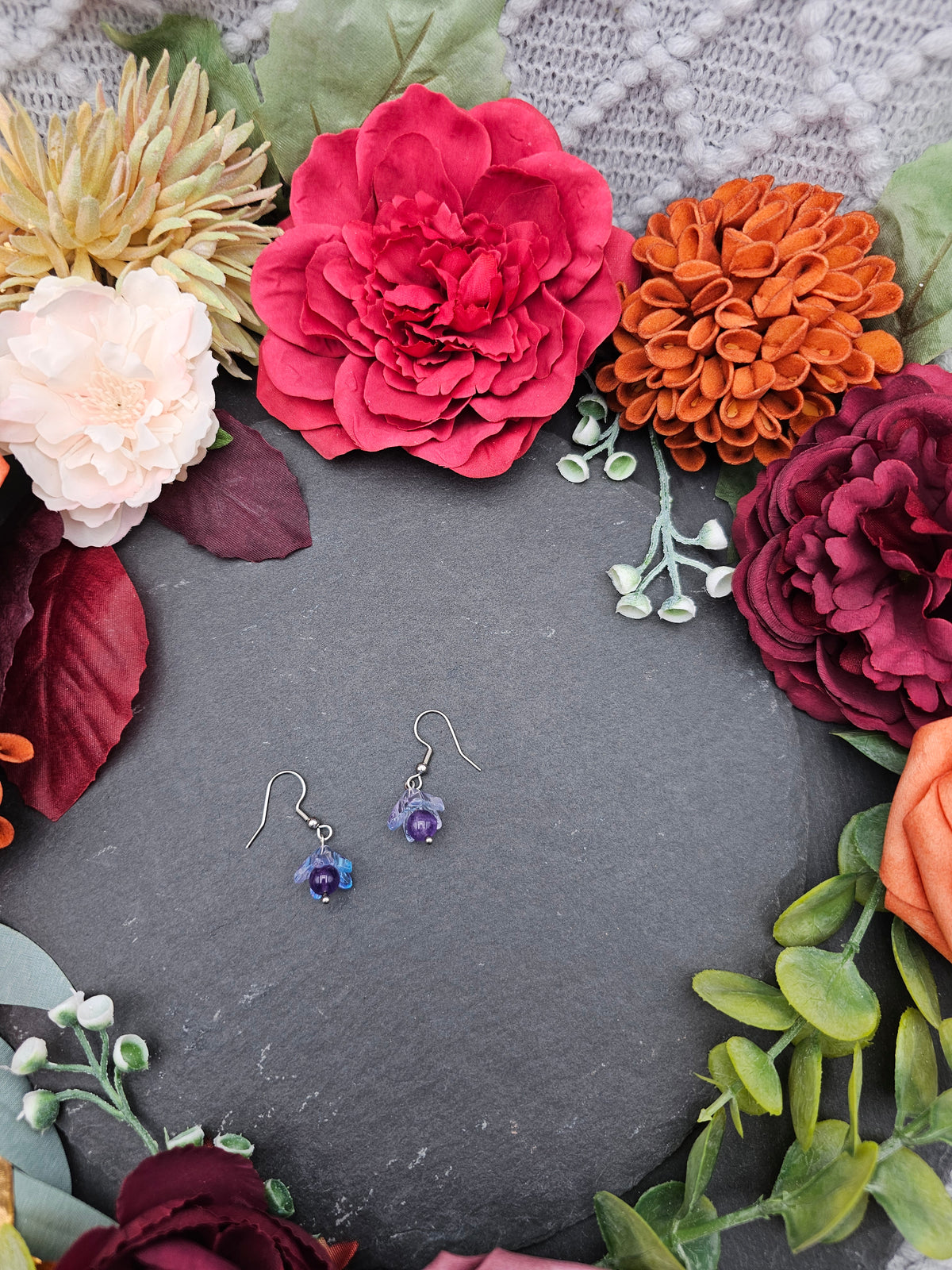 Ohrringe Floral Blau-Lila | Amethyst | Edelstahl