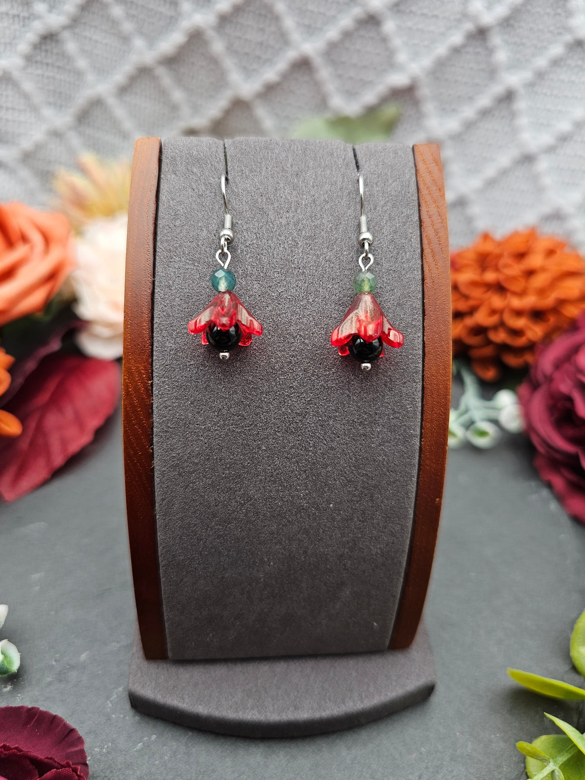 Ohrringe Floral Rot | Onyx & Moosachat | Edelstahl
