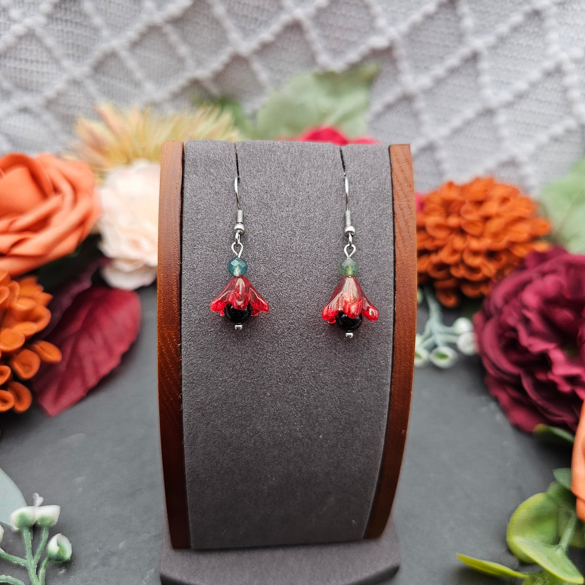 Ohrringe Floral Rot | Onyx & Moosachat | Edelstahl