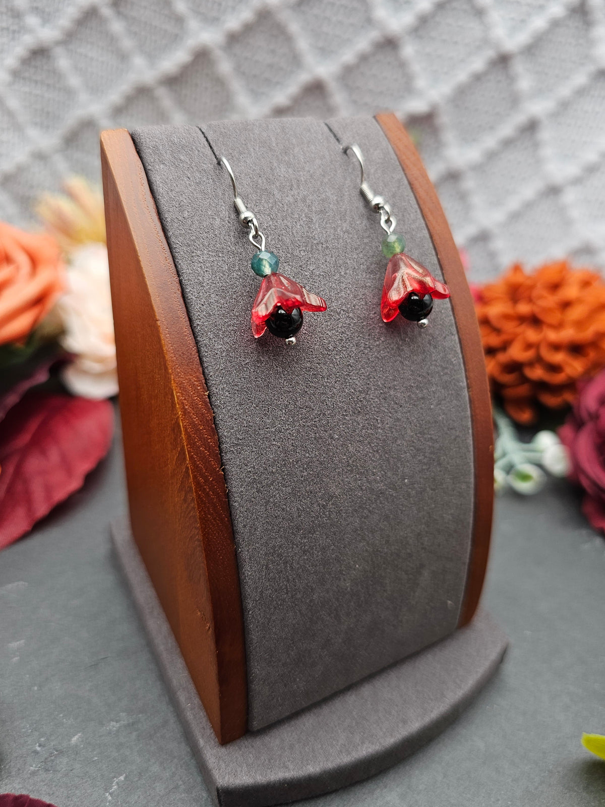 Ohrringe Floral Rot | Onyx & Moosachat | Edelstahl