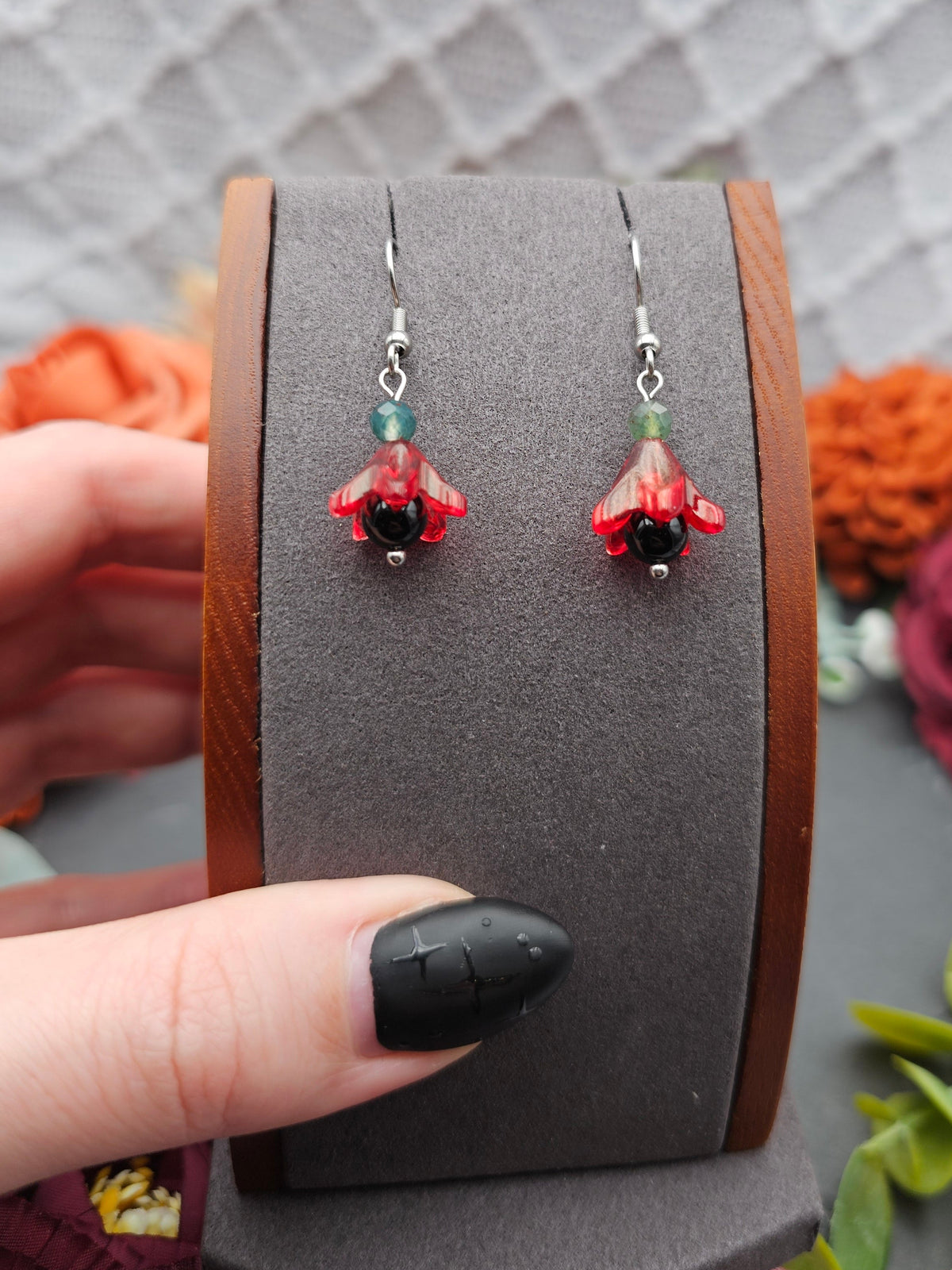 Ohrringe Floral Rot | Onyx & Moosachat | Edelstahl