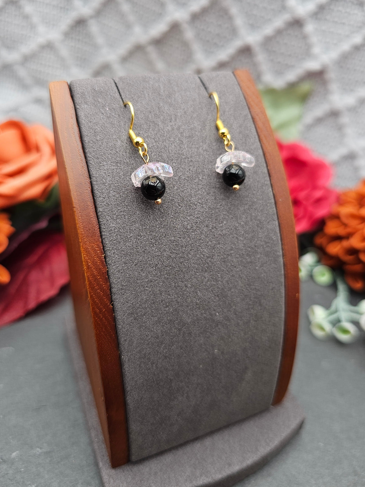 Ohrringe Sakura | Onyx | Edelstahl vergoldet