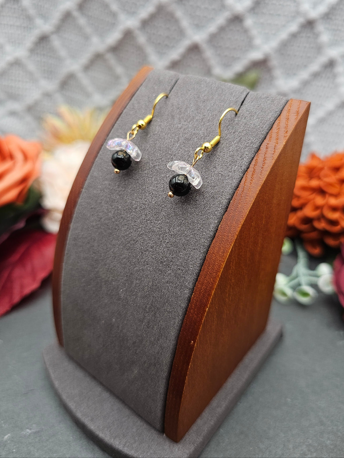 Ohrringe Sakura | Onyx | Edelstahl vergoldet