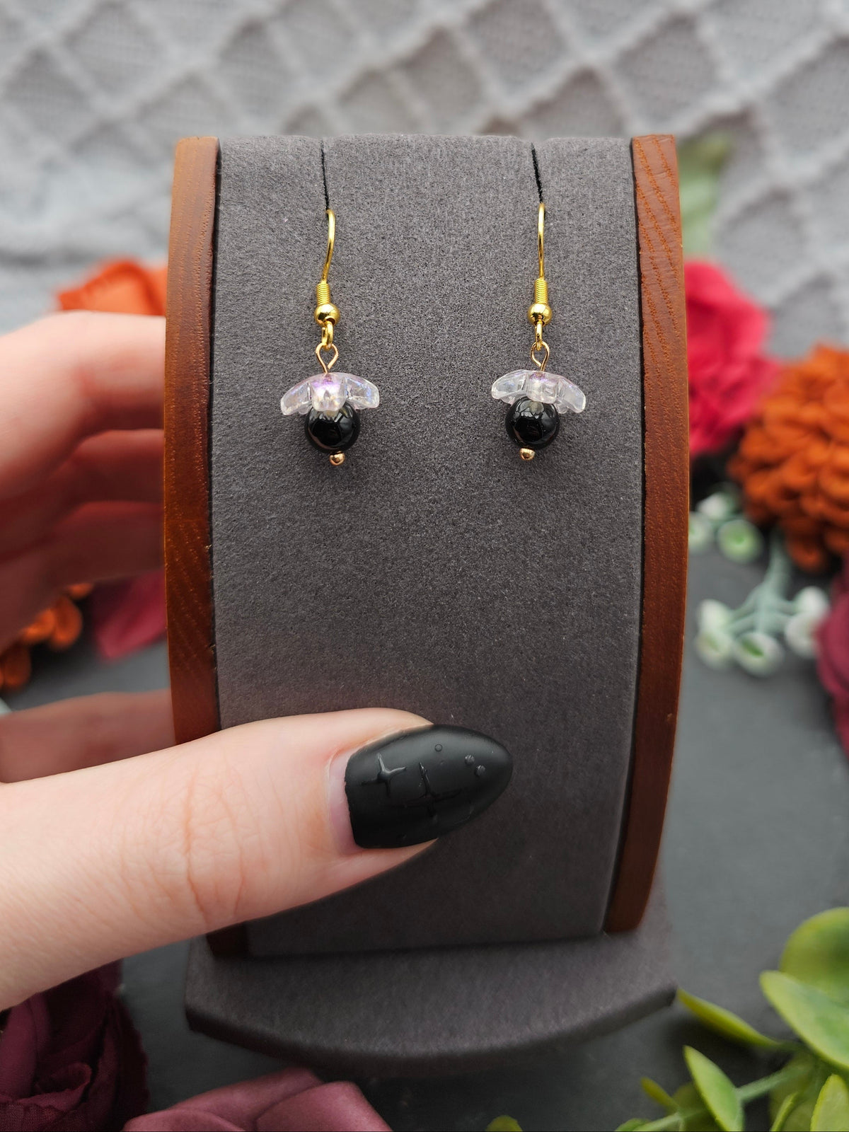 Ohrringe Sakura | Onyx | Edelstahl vergoldet