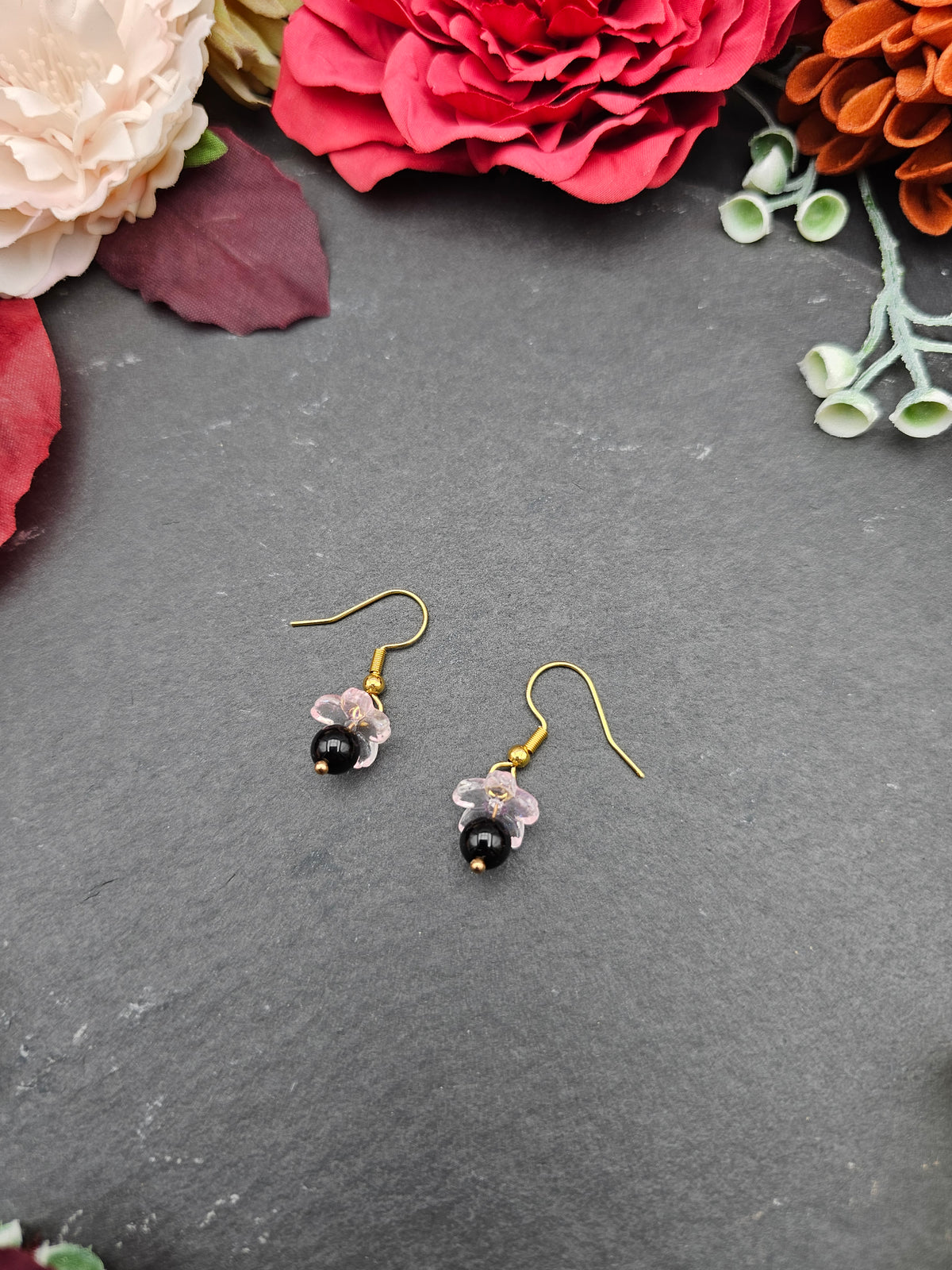 Ohrringe Sakura | Onyx | Edelstahl vergoldet