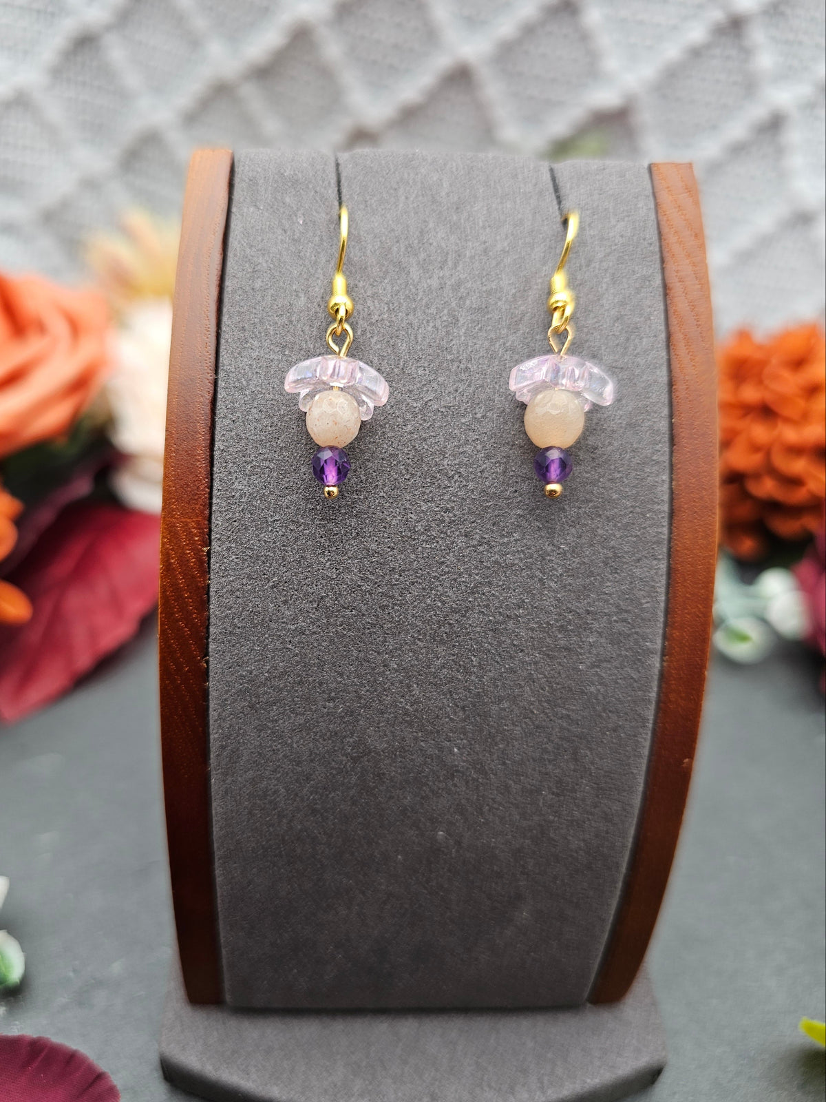 Ohrringe Sakura | Mondstein & Amethyst | Edelstahl vergoldet