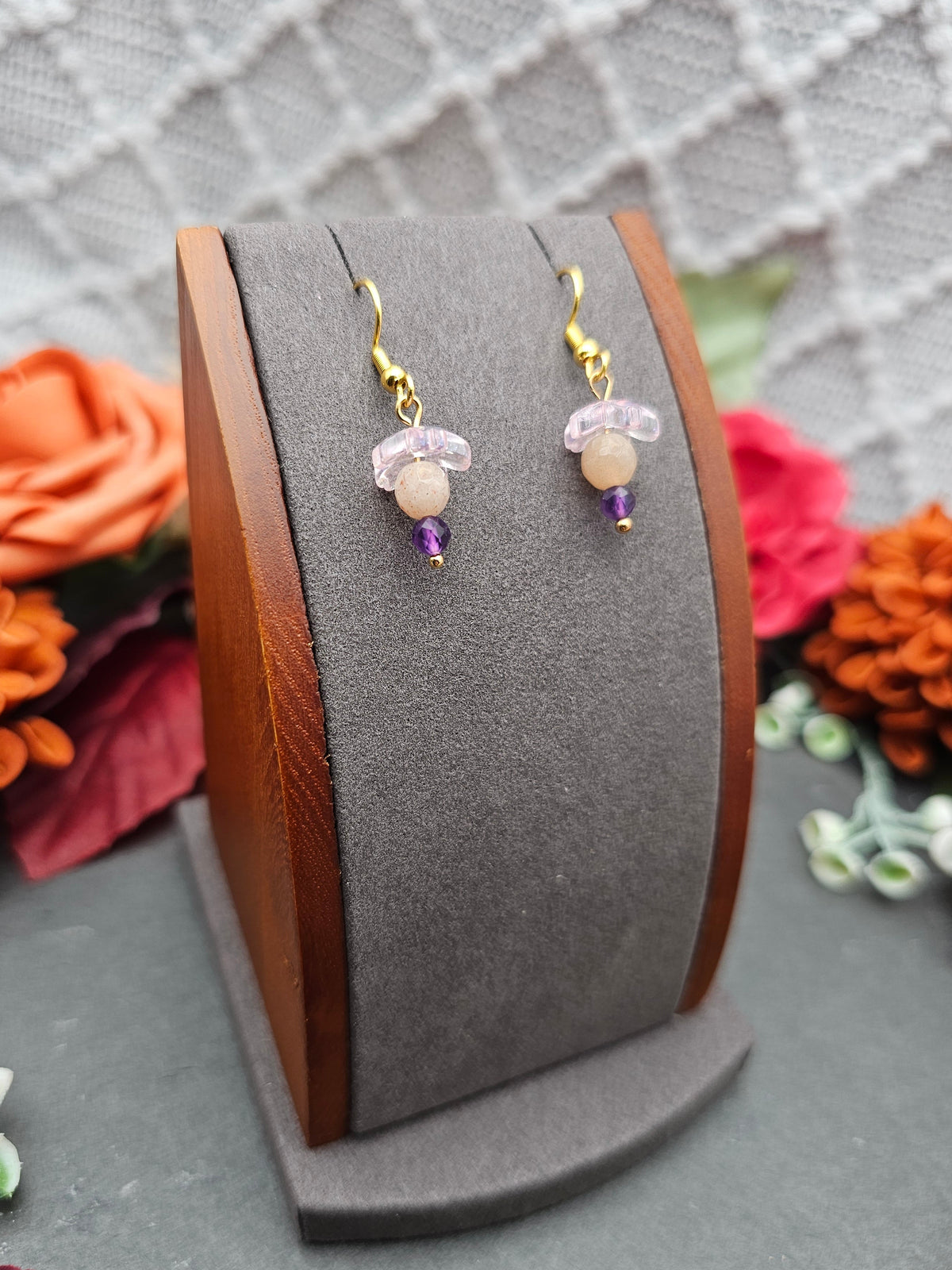 Ohrringe Sakura | Mondstein & Amethyst | Edelstahl vergoldet