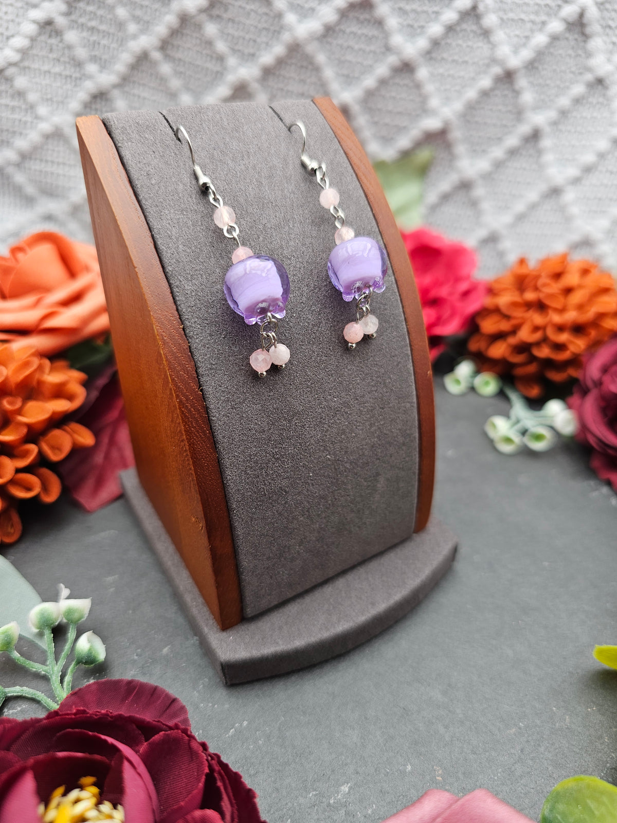 Ohrringe Blüten Lila | Rosaquarz | Edelstahl