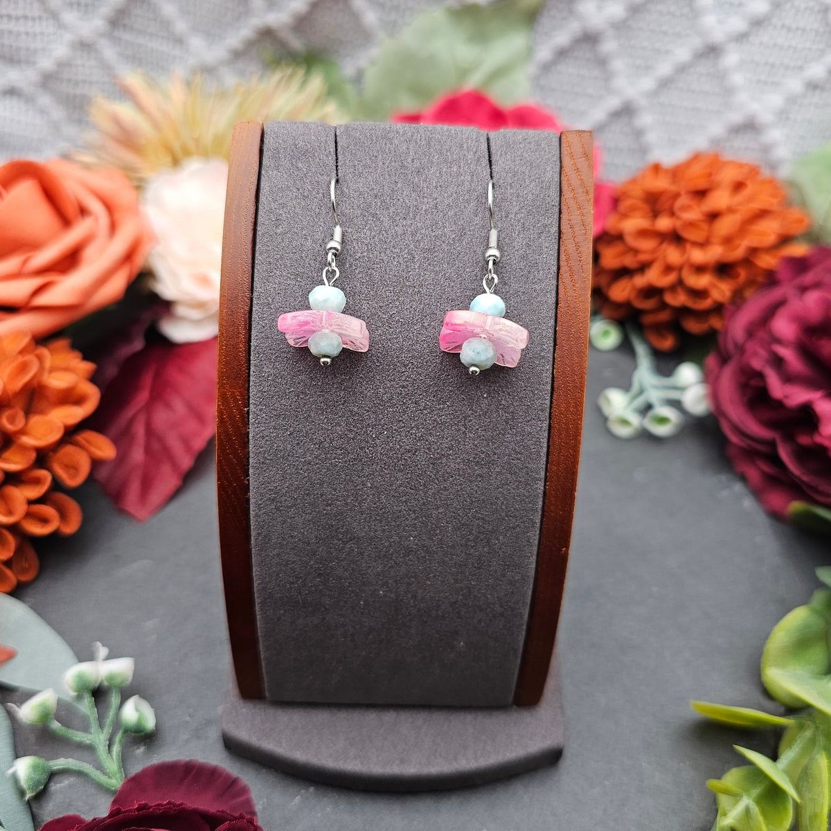 Ohrringe Hydrangea Rosa | Larimar | Edelstahl