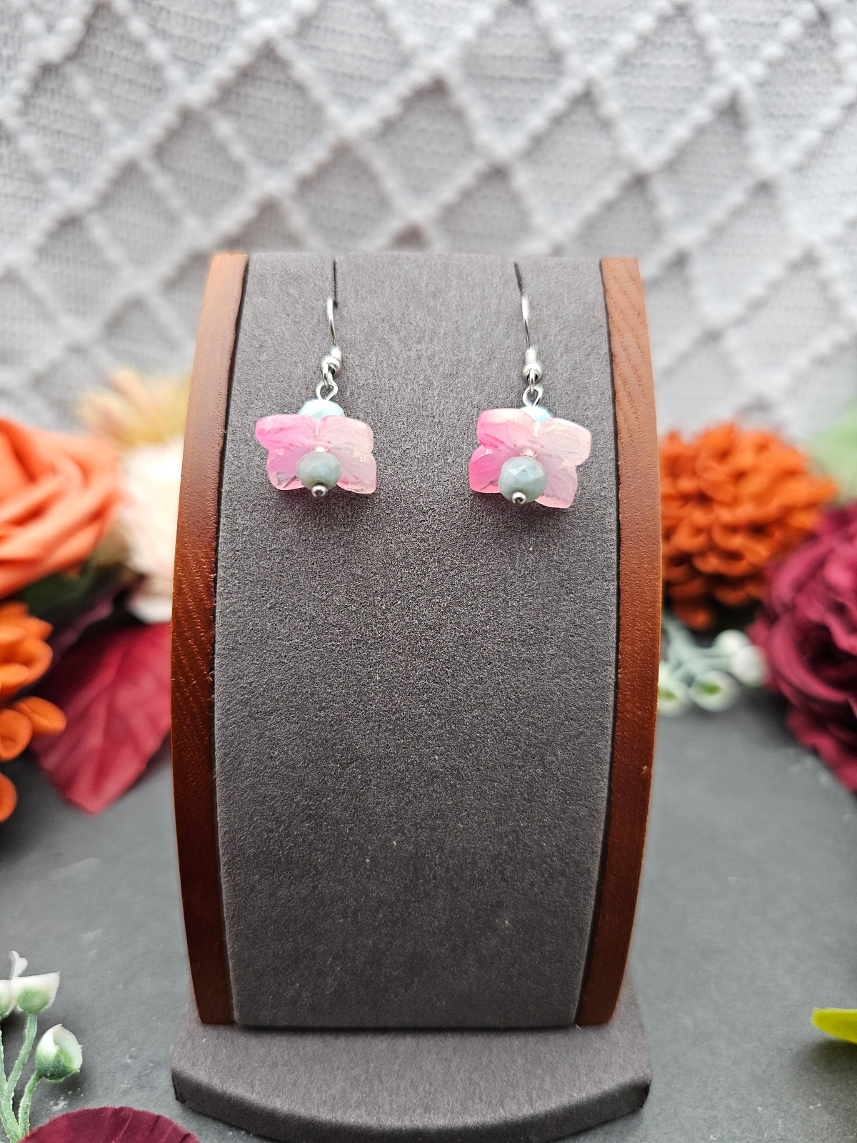 Ohrringe Hydrangea Rosa | Larimar | Edelstahl