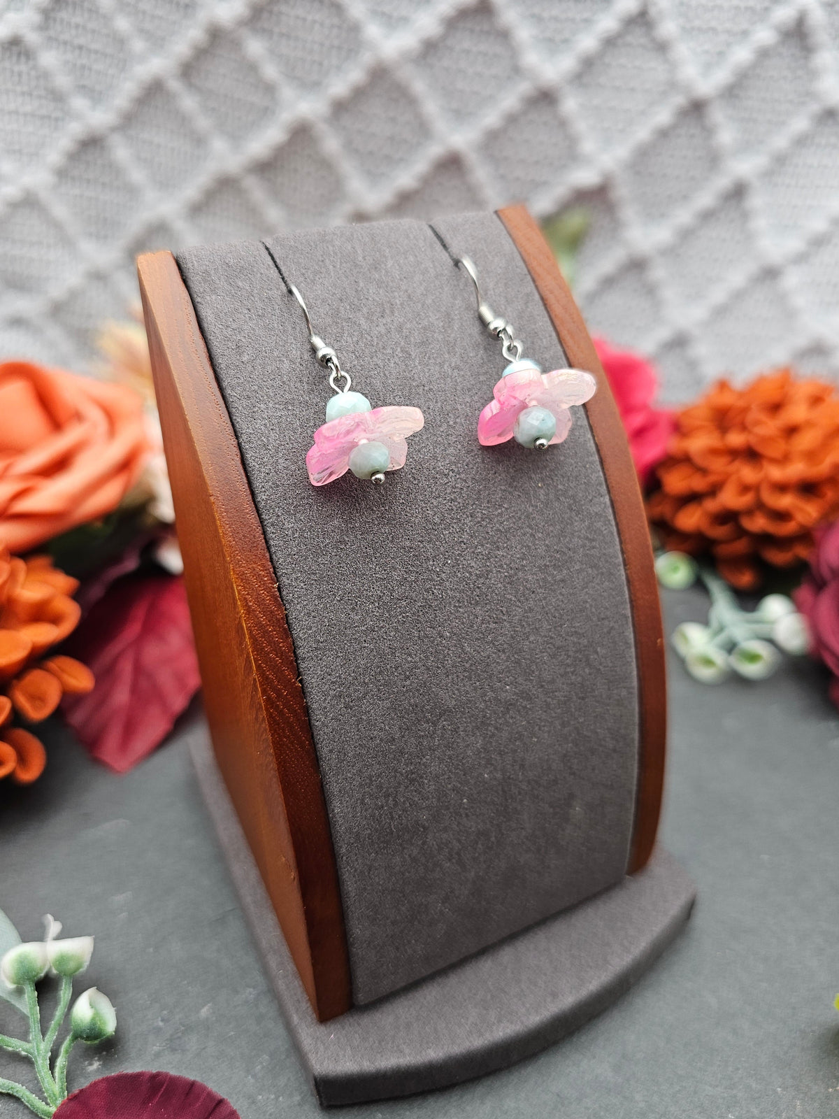Ohrringe Hydrangea Rosa | Larimar | Edelstahl