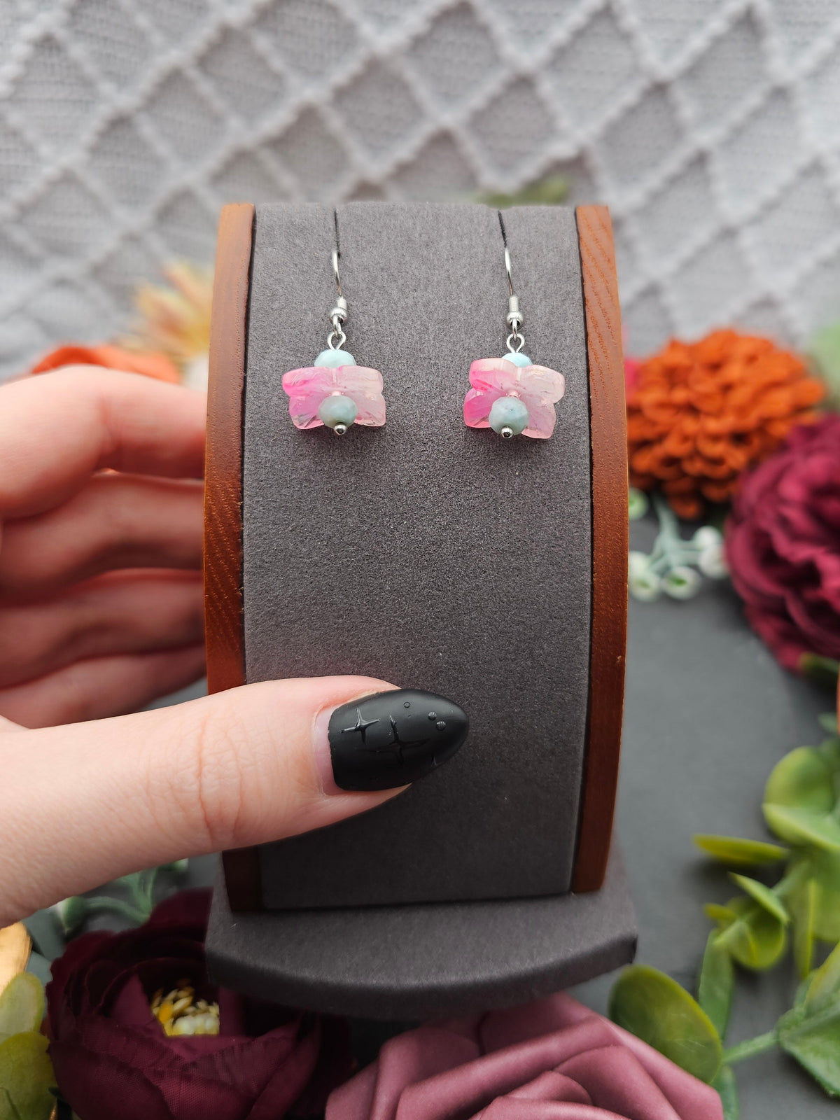 Ohrringe Hydrangea Rosa | Larimar | Edelstahl