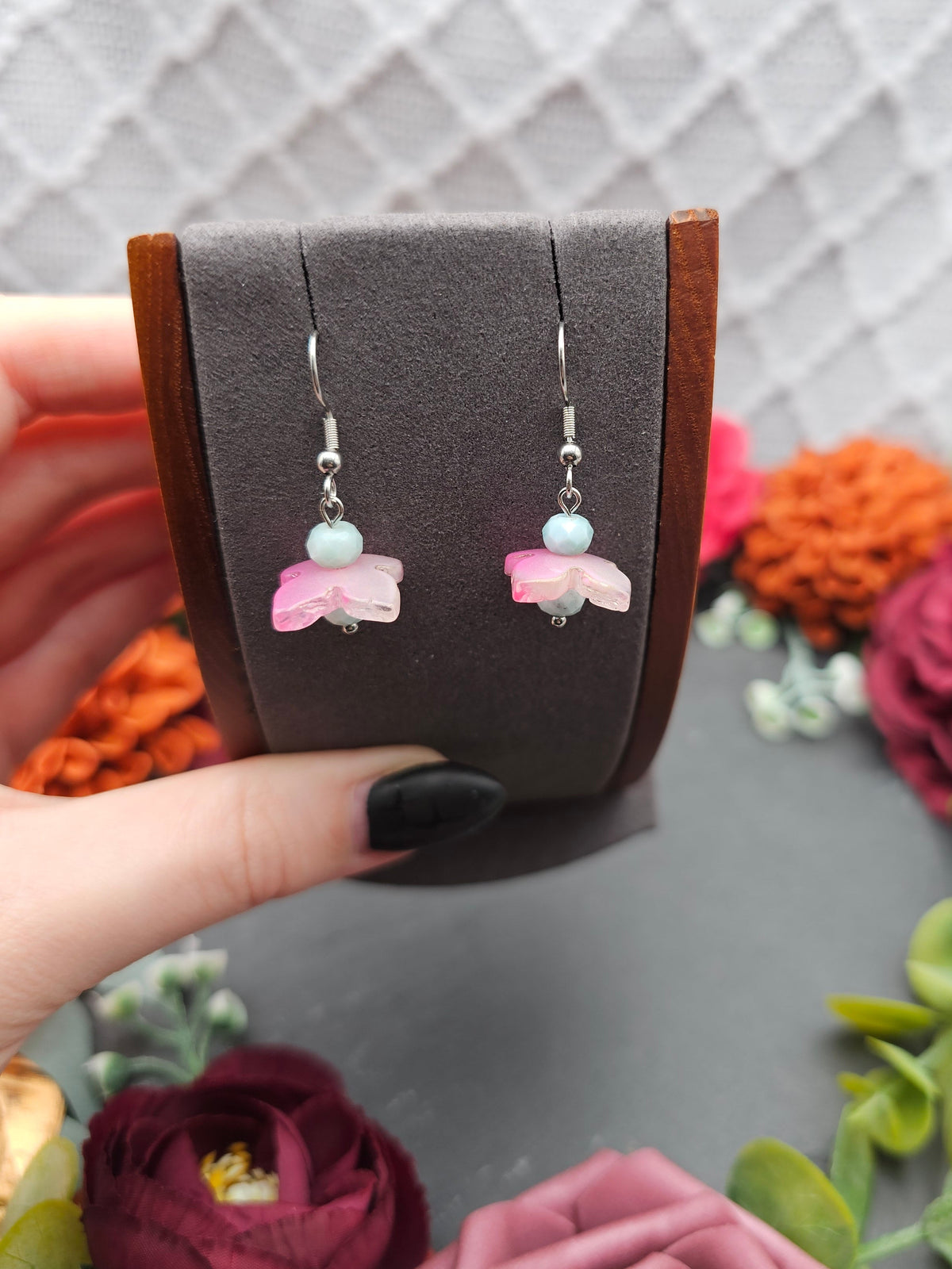 Ohrringe Hydrangea Rosa | Larimar | Edelstahl