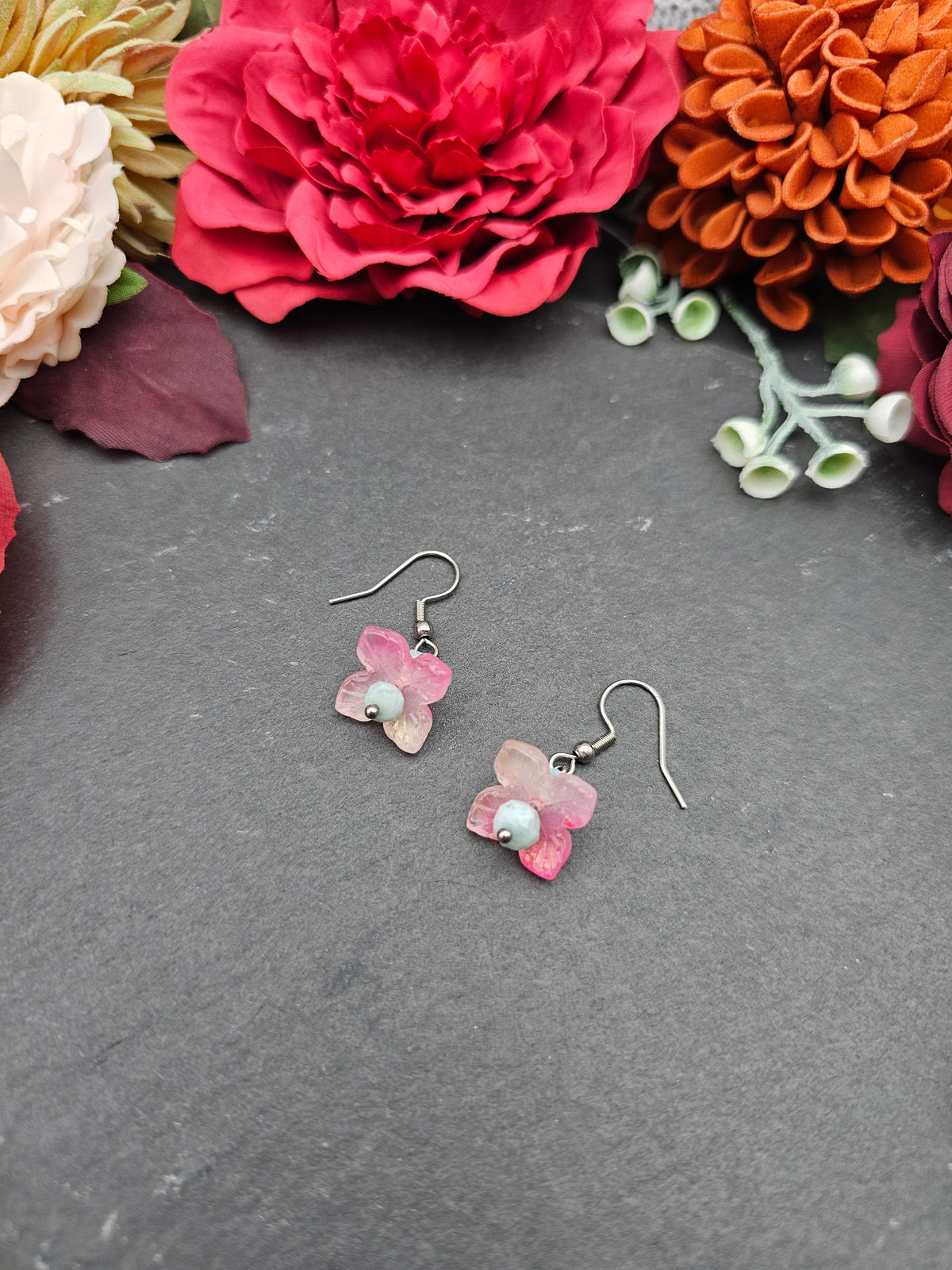 Ohrringe Hydrangea Rosa | Larimar | Edelstahl