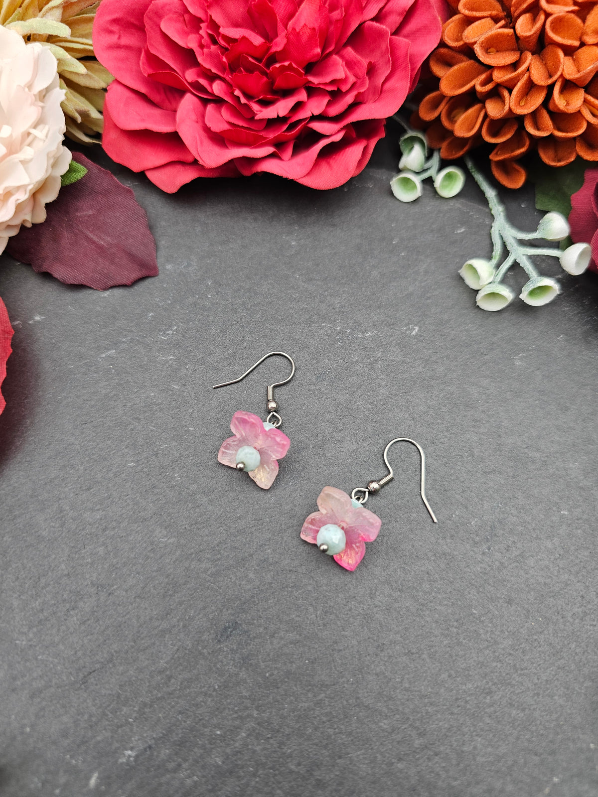 Ohrringe Hydrangea Rosa | Larimar | Edelstahl