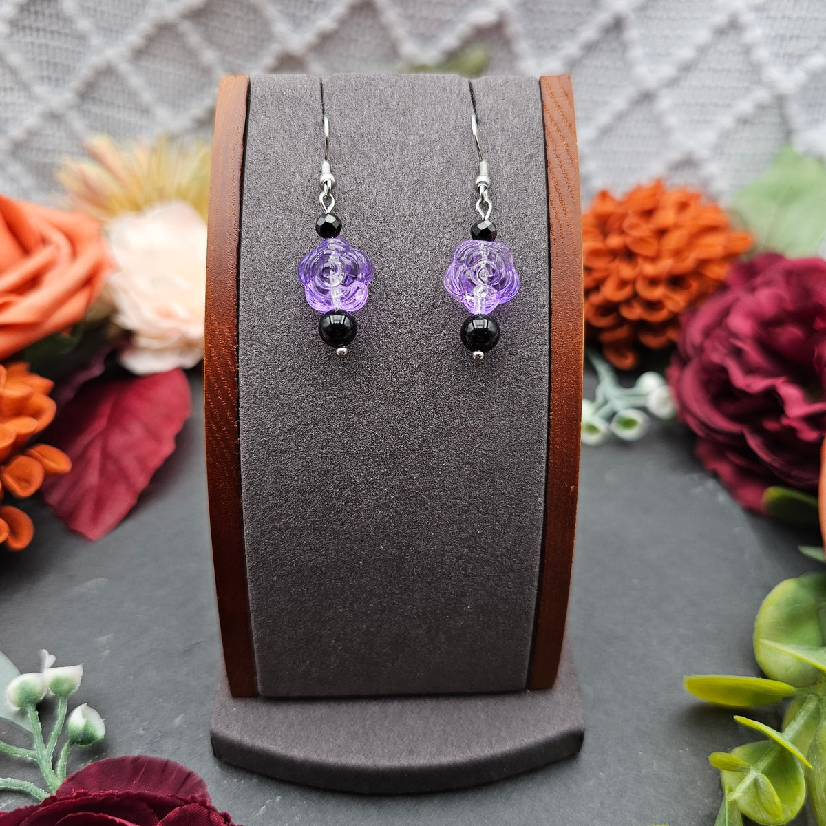 Ohrringe Rosen | Onyx & Spinell | Edelstahl