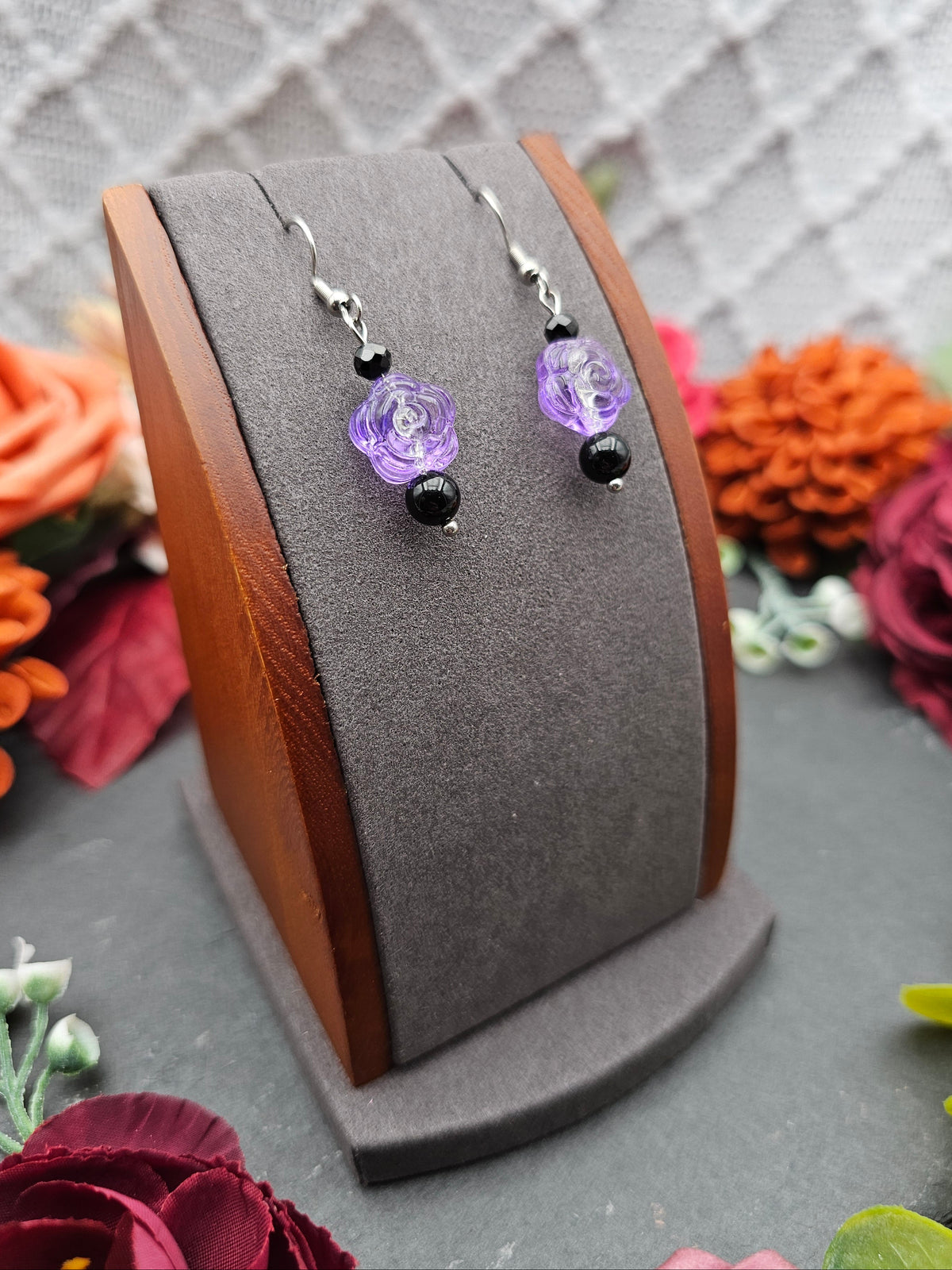 Ohrringe Rosen | Onyx & Spinell | Edelstahl