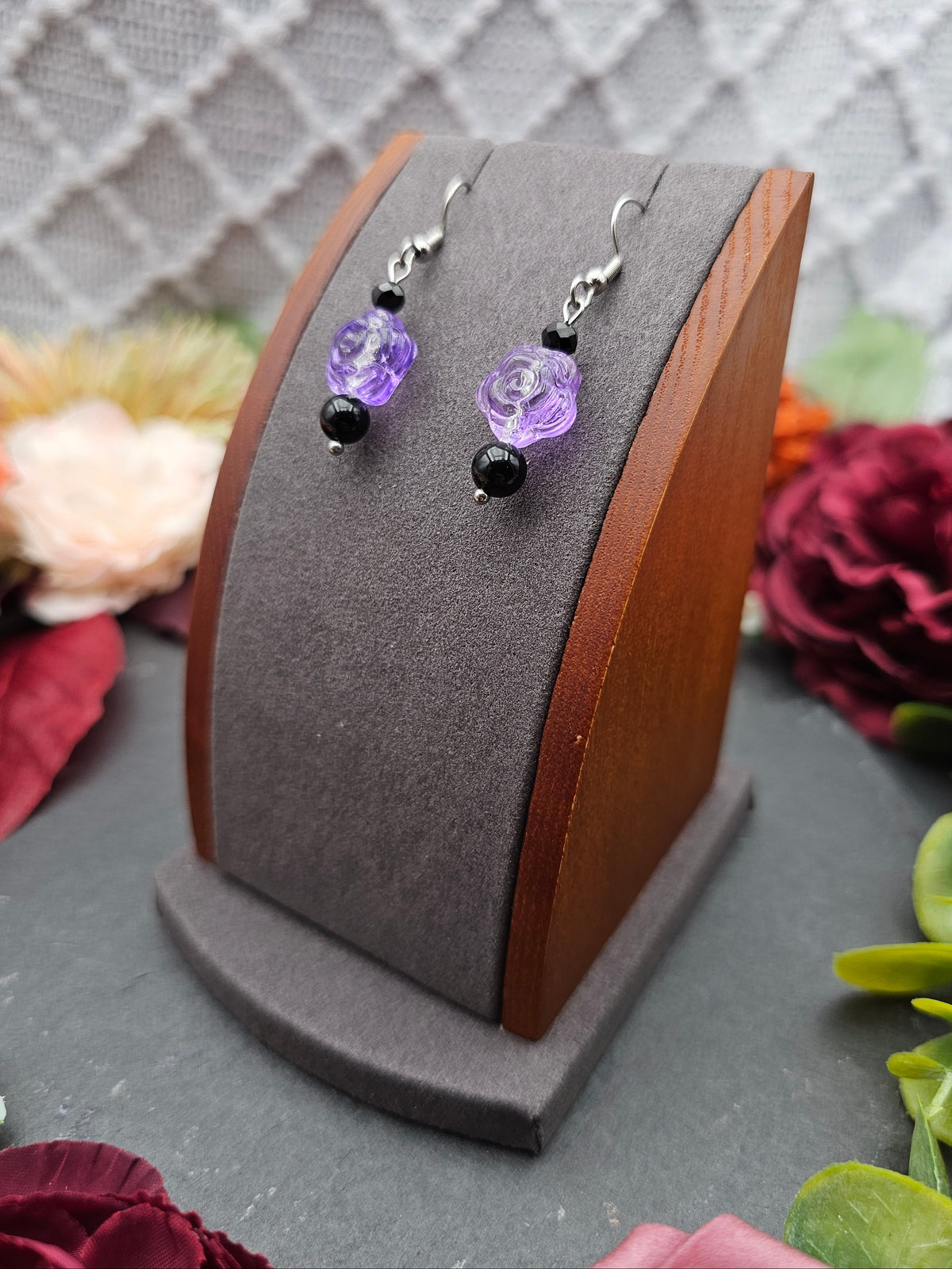 Ohrringe Rosen | Onyx & Spinell | Edelstahl