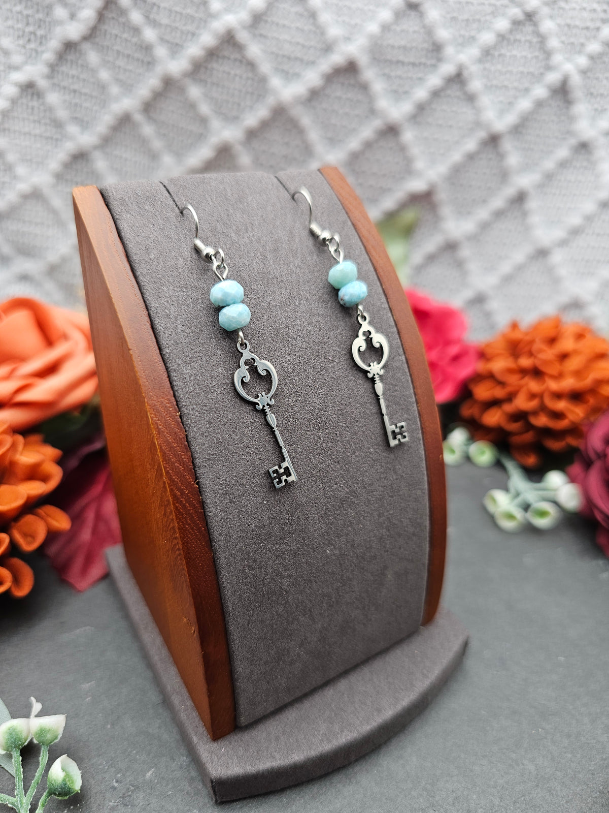 Ohrringe Schlüssel | Larimar | Edelstahl
