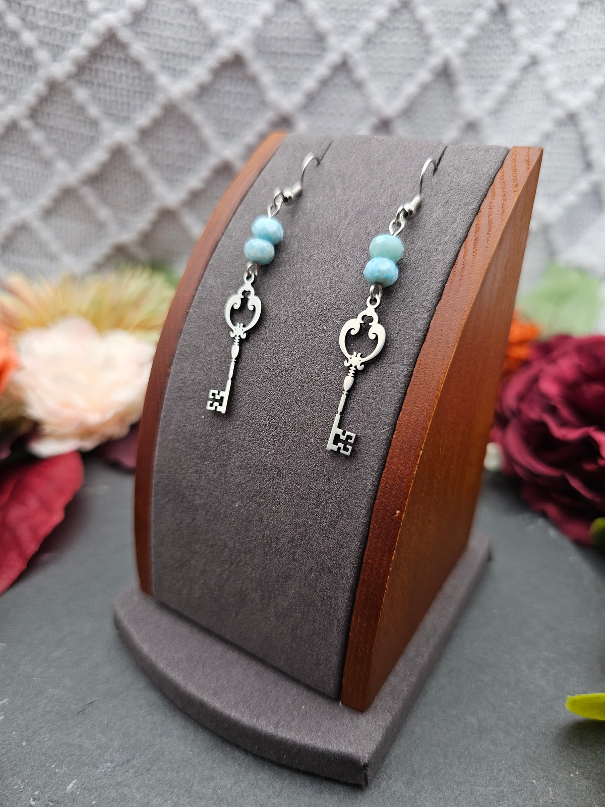 Ohrringe Schlüssel | Larimar | Edelstahl