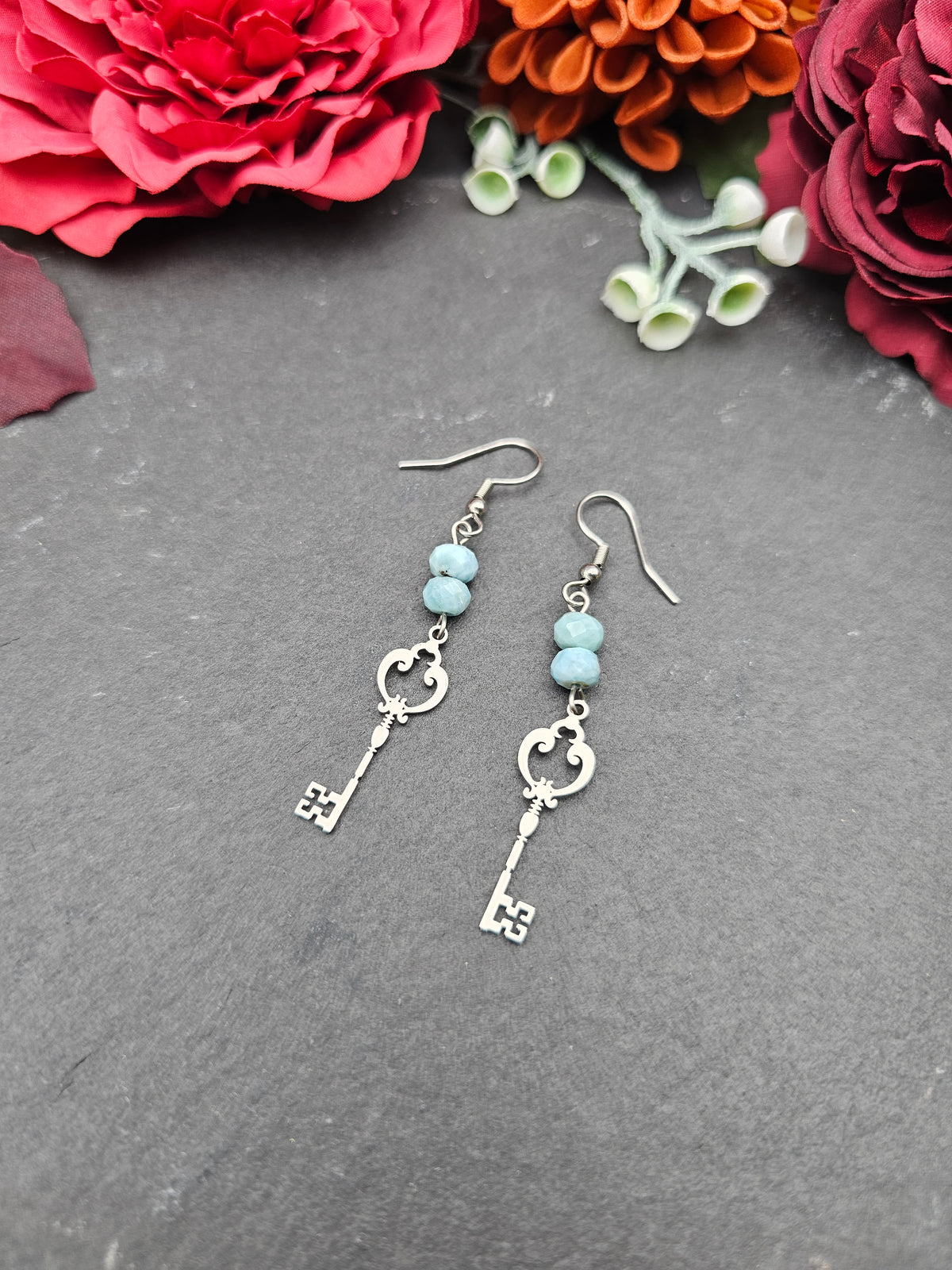 Ohrringe Schlüssel | Larimar | Edelstahl