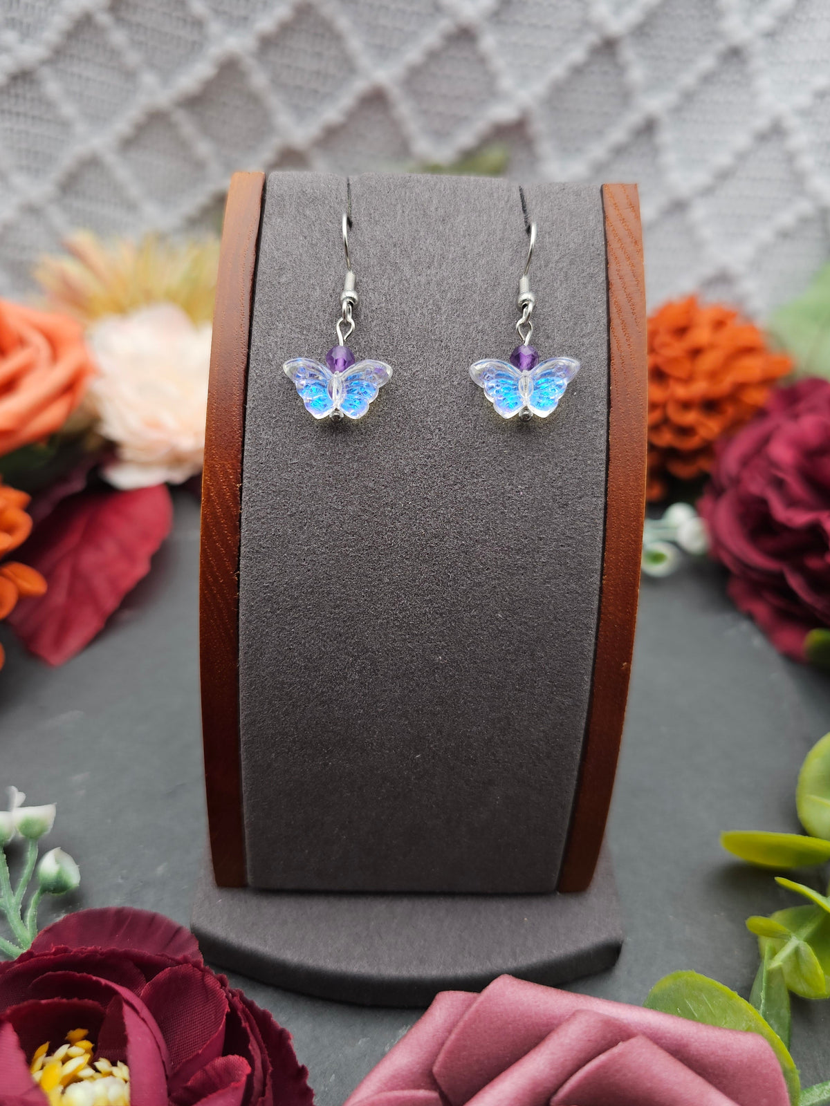 Ohrringe Schmetterling Weiß | Amethyst | Edelstahl