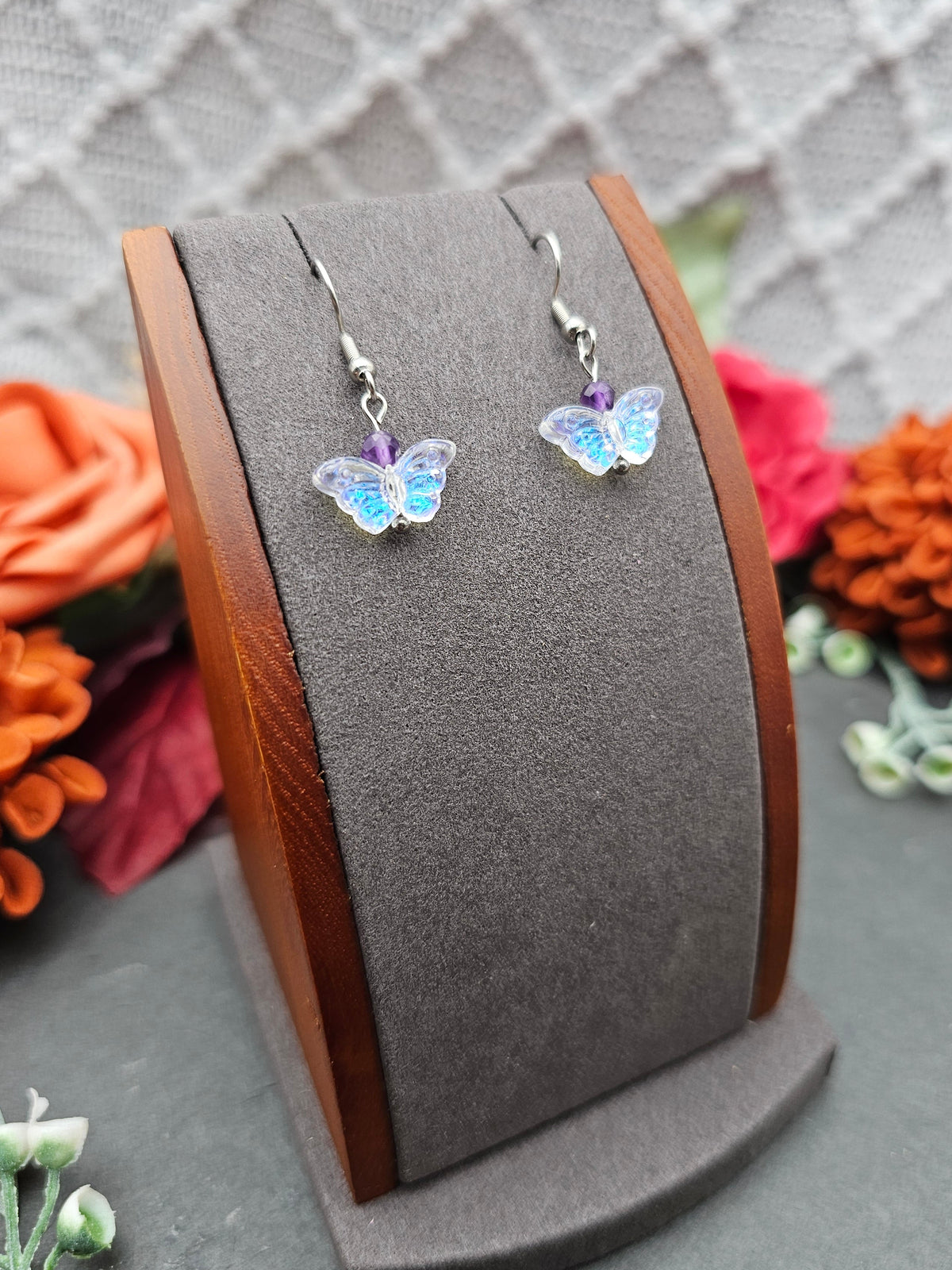 Ohrringe Schmetterling Weiß | Amethyst | Edelstahl