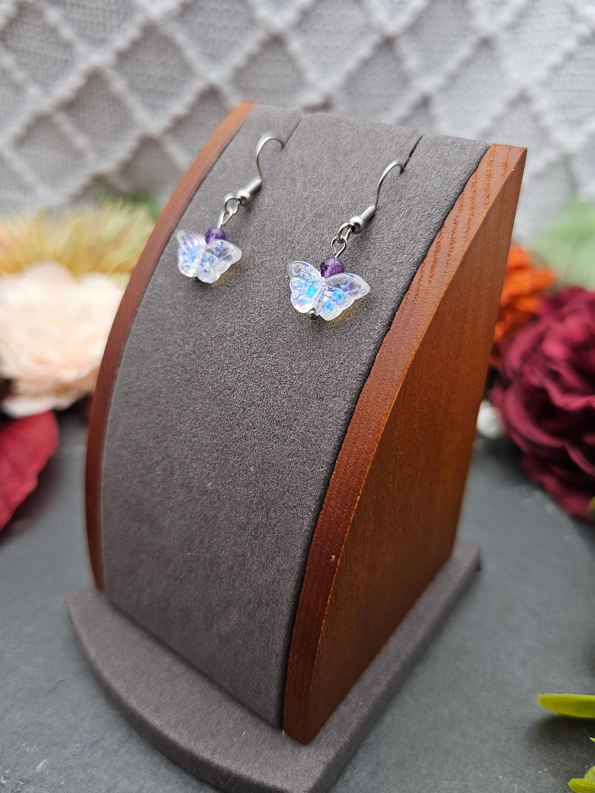 Ohrringe Schmetterling Weiß | Amethyst | Edelstahl