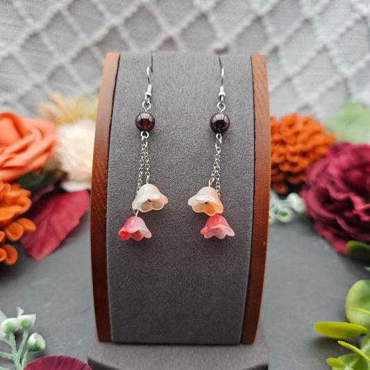 Ohrringe Floral Rot & Orange | Granat | Edelstahl