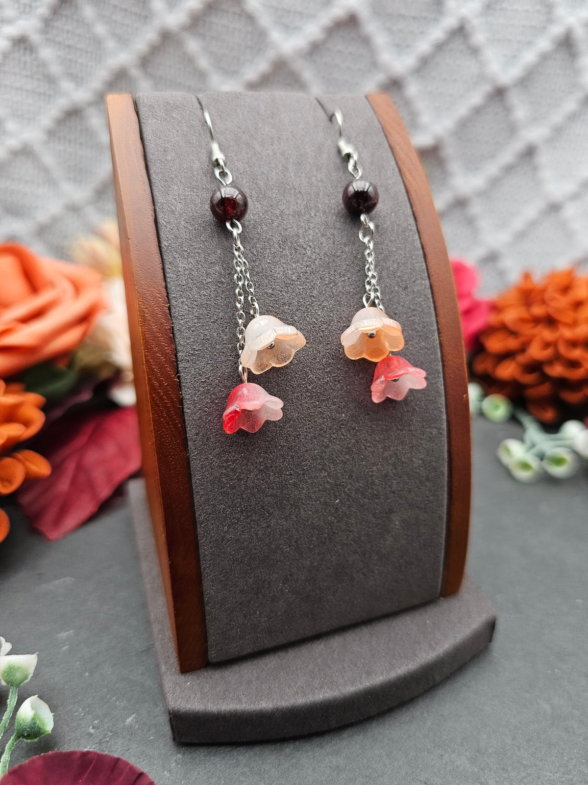 Ohrringe Floral Rot & Orange | Granat | Edelstahl